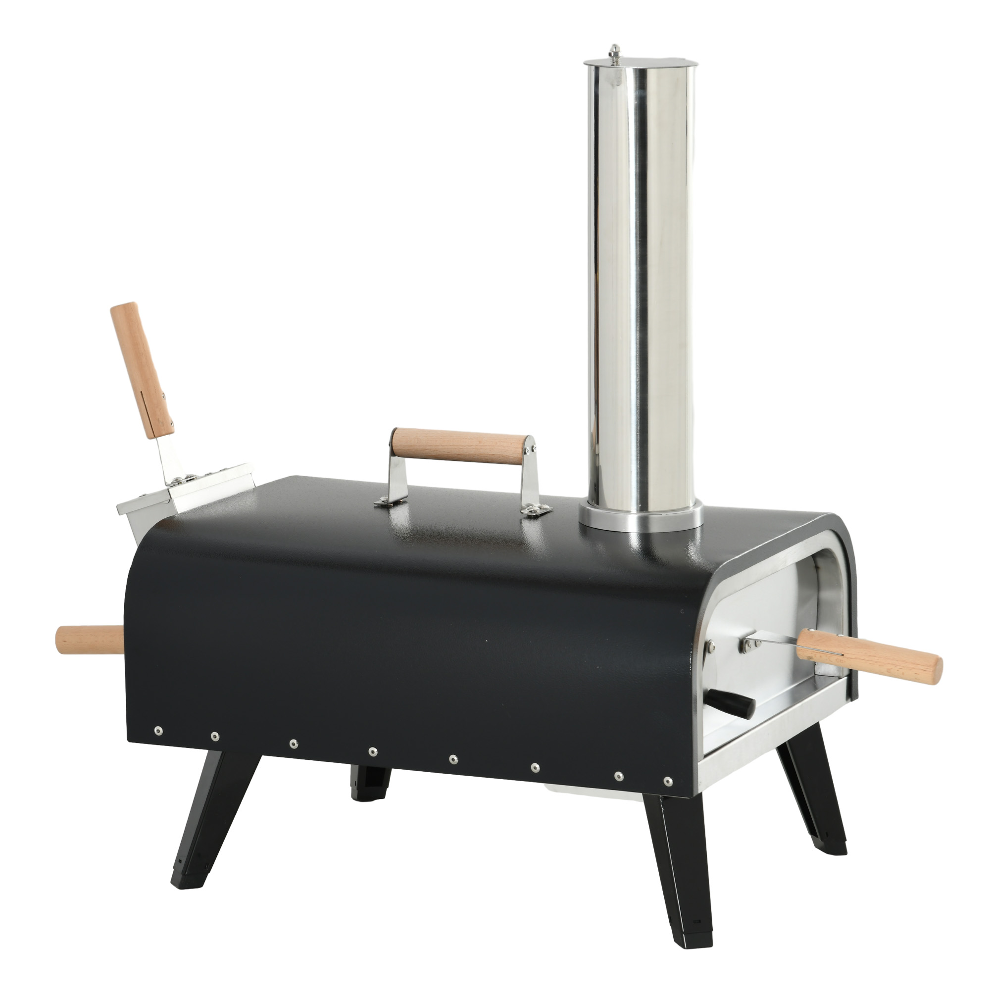Outsunny 2-in-1 Pizzaofen Holzbackofen mit Pizzastein, Pizzaschaufel, Pizzaschieber, klappbar, aus Stahl, schwarz für Outdoor BBQ   Aosom.de