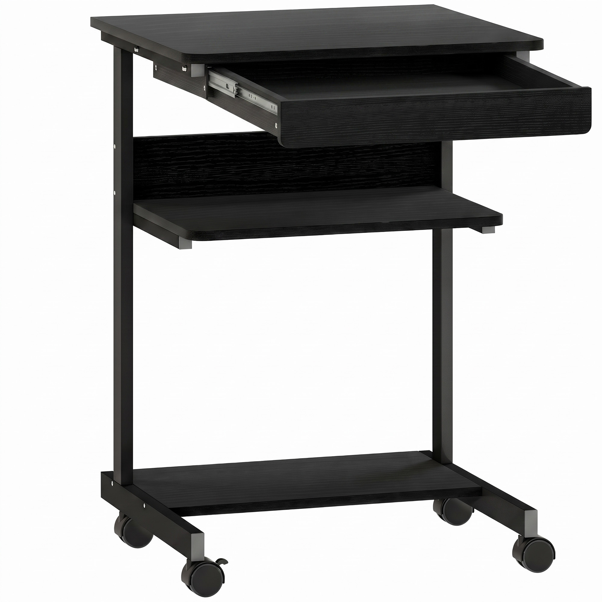 HOMCOM Schreibtisch mit Rollen Computertisch platzsparender Bürotisch mit CPU-Ständer, Schublade, Ablage, PC Tisch für Home Office, Schlafzimmer Schwarz   Aosom