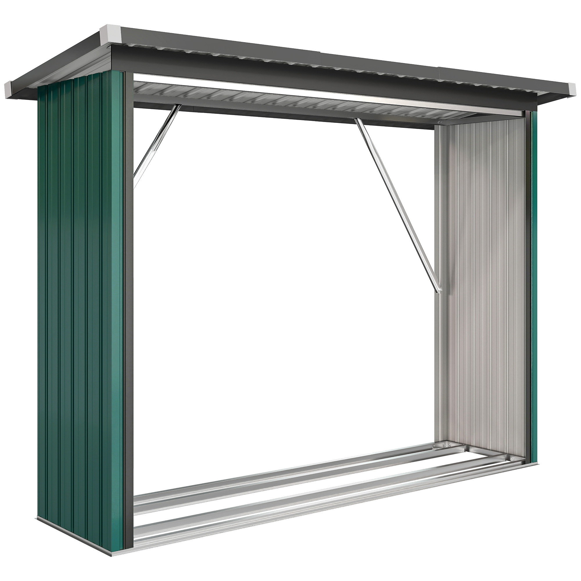 Outsunny Brennholzunterstand erhöhtes Brennholzregal mit Pultdach Schnelle Montage Kaminholzunterstand Metall Holz Lager Brennholzlager Garten Holzlager für Kaminholz Grün   Aosom