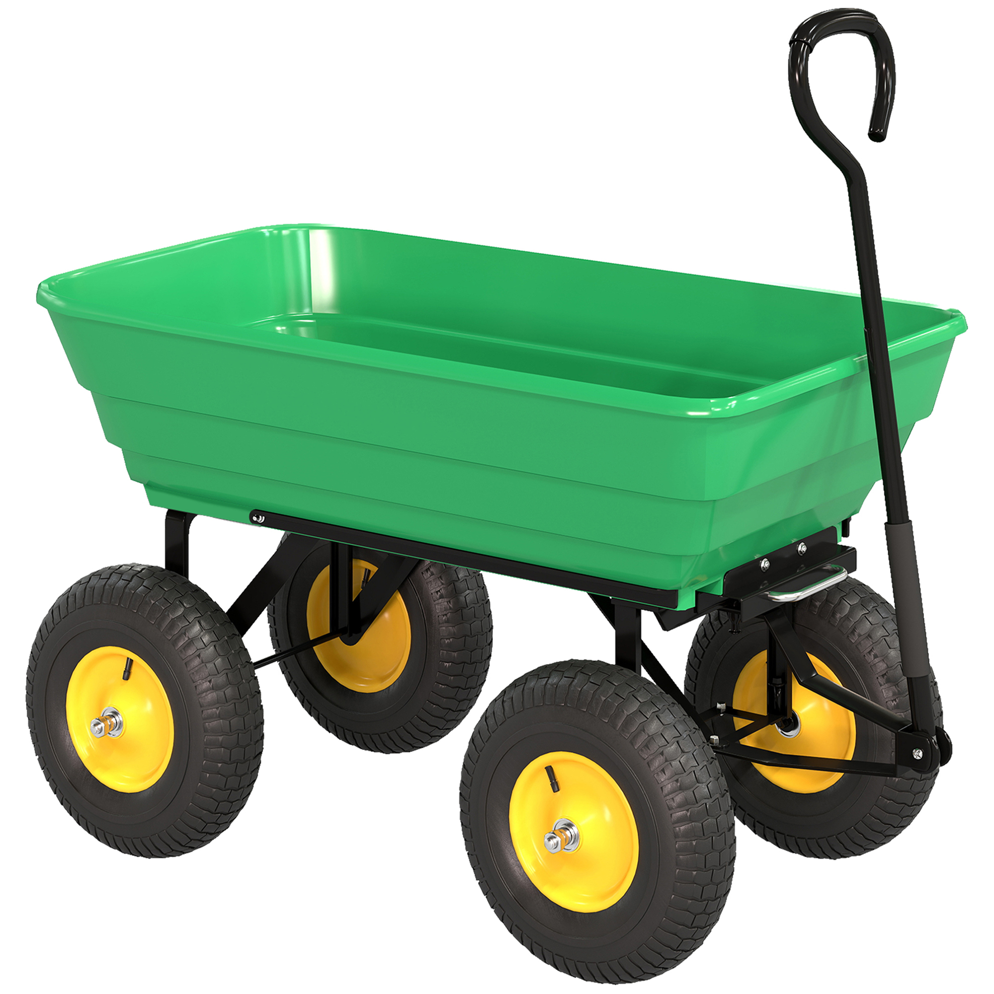 Outsunny Gartenwagen mit Kippfunktion bis 200 kg Handwagen mit 75 Liter Kunststoffwanne Ziehgriff Luftbereifung, Bollerwagen Transportwagen Gartenkarre Dumper für Gartenarbeit Rasen Dunkelgrün   Aosom