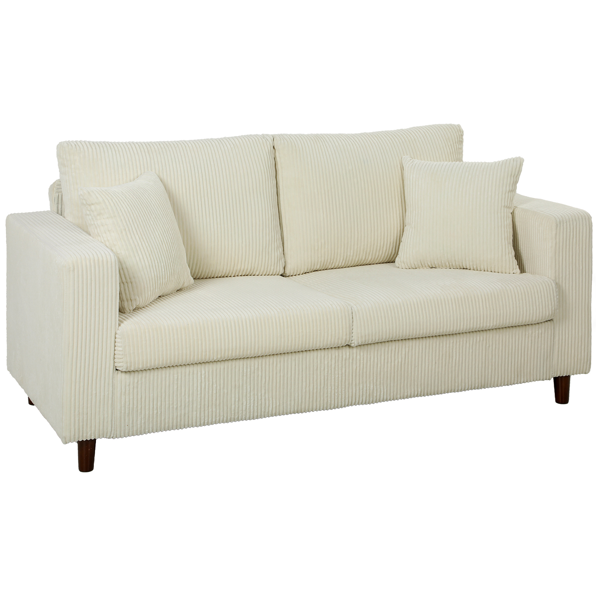 HOMCOM 2-Sitzer-Sofa aus Rippvelours, modernes Wohnzimmersofa 170 cm, breite Sitzfläche, Taschenfederkissen, breite Armlehnen und Hevea-Holzfüße, für Schlafzimmer, Wohnung, kleine Räume, Creme   Aosom