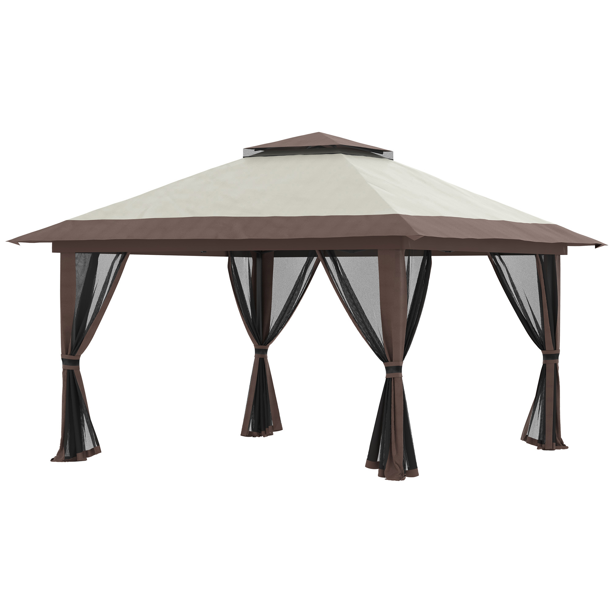 Outsunny Pavillon 4x4m Stabil Winterfest Pop-up Gartenpavillon mit Doppeldach, UV Schutz 50+ Partyzelt Gartenzelt mit 4 Seitenteilen Tasche Sandsäcke für Camping Garten Festival, Beige   Aosom