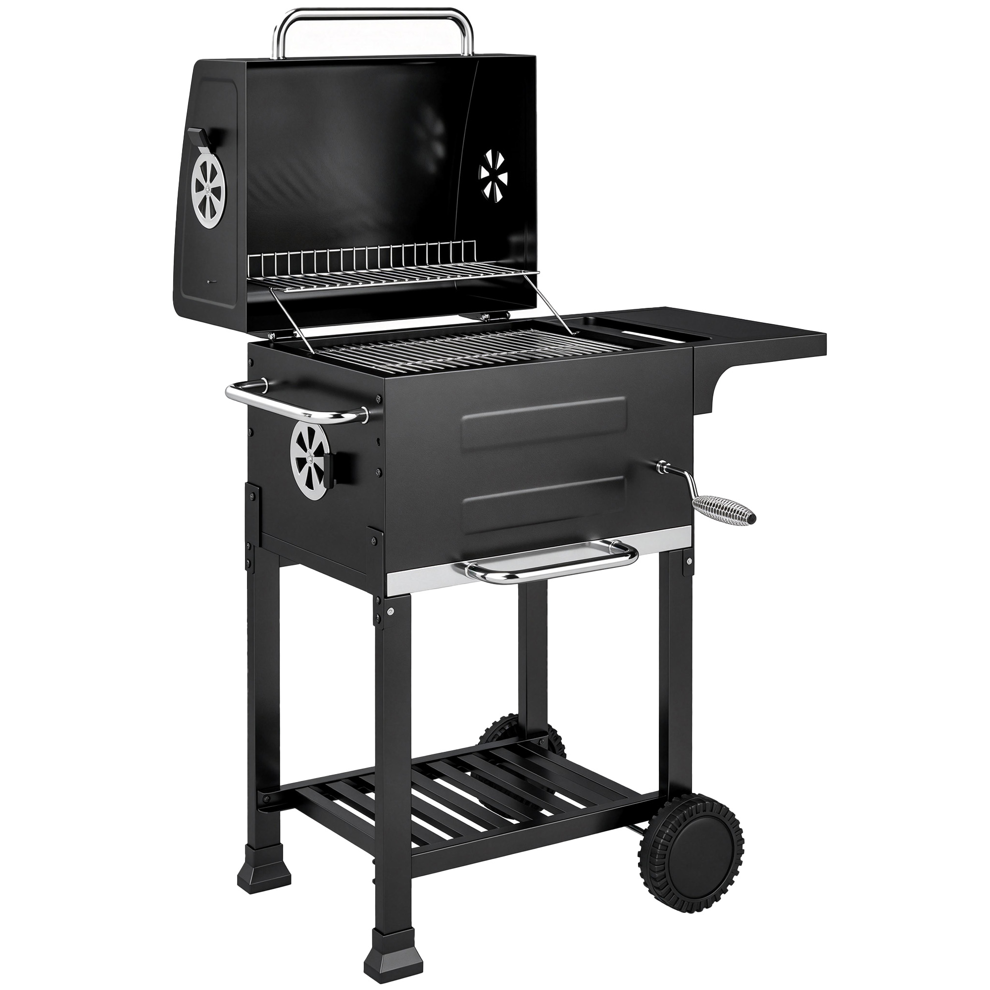 Outsunny Holzkohlegrill Kompakt Grillwagen mit Deckel Thermometer Grillrost Seitentisch Aschefach Lüftungsschlitzen, BBQ Smoker mit Räder Kohlegrillwagen Standgrill für Camping Garten Aosom