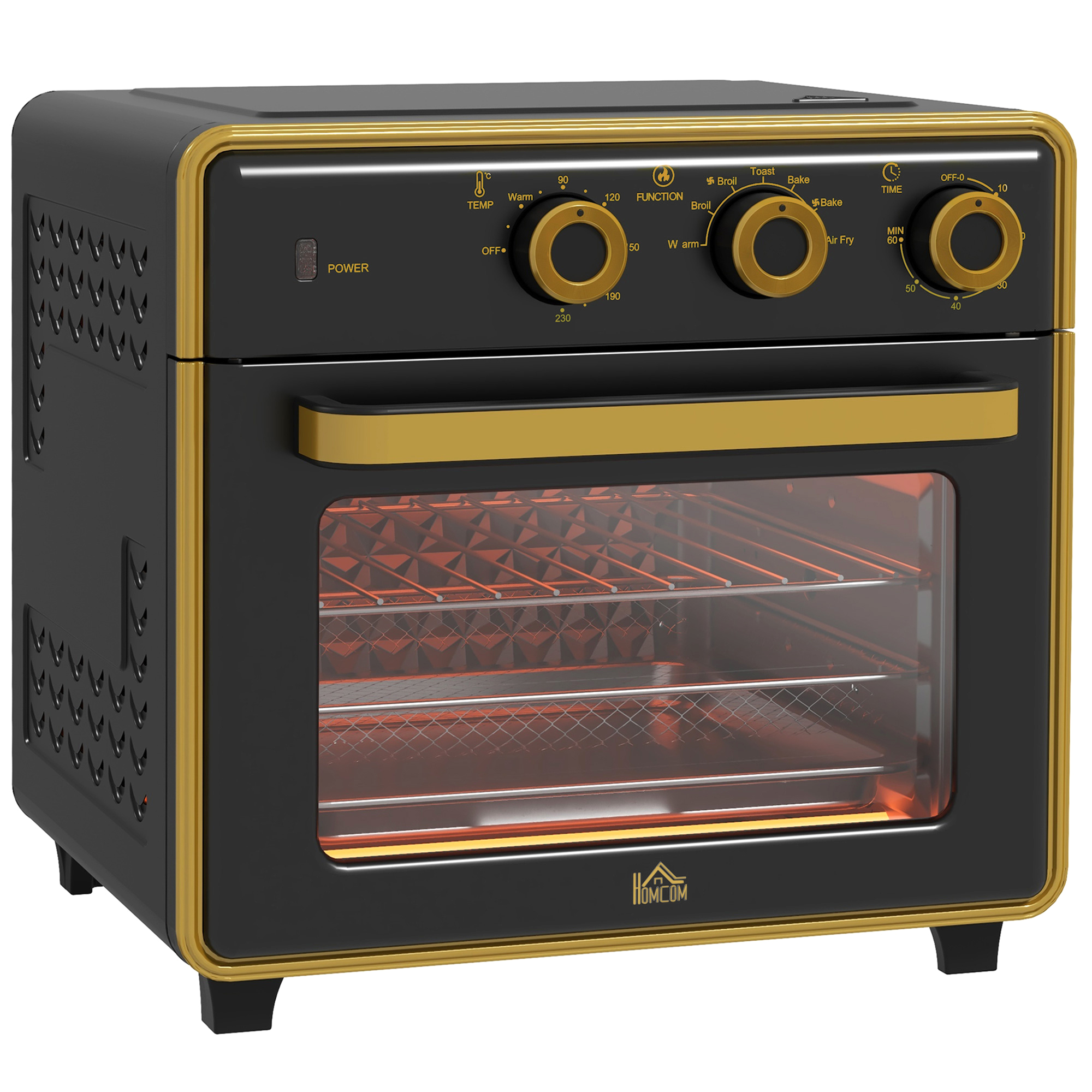 HOMCOM kleiner Backofen 20L 1400W 90-230℃ mit 1 Std Timer 3 Einschubpositionen Backblech Eisen Schwarz 36cm x 37,7cm x 34,5cm   Aosom.de