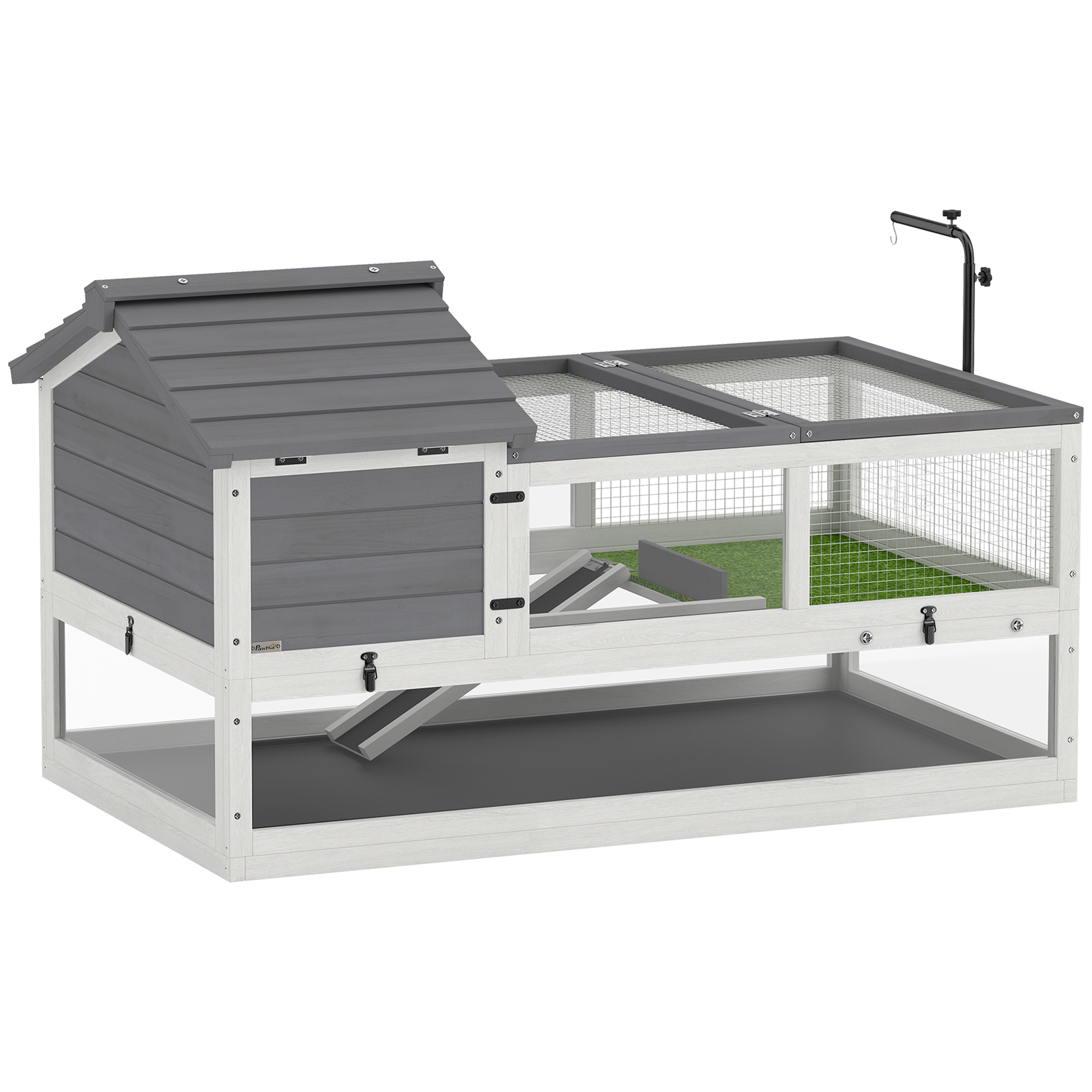 PawHut Schildkrötenhaus aus Holz Schildkrötengehege mit Zwei Haupthäusern aufklappbarem Oberseite Lampenhalter, Outdoor Reptilienkäfig Terrarium für Schildkröten Reptilien 116 x 70,5 x 69,5cm Grau   Aosom