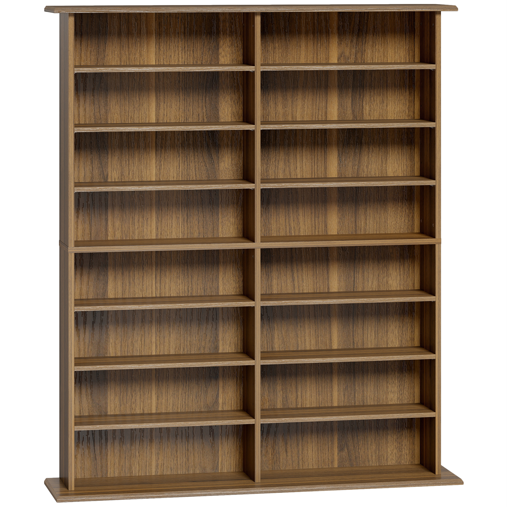 HOMCOM CD- und DVD-Aufbewahrung, Multimedia-Aufbewahrungsmöbel, Kapazität 720 CD/396 DVD und Blu-ray, 16 Fächer und 12 verstellbare Einlegeböden, für Wohnzimmer, Schlafzimmer, 106,5x24x126,3cm, Nussbaum Aosom