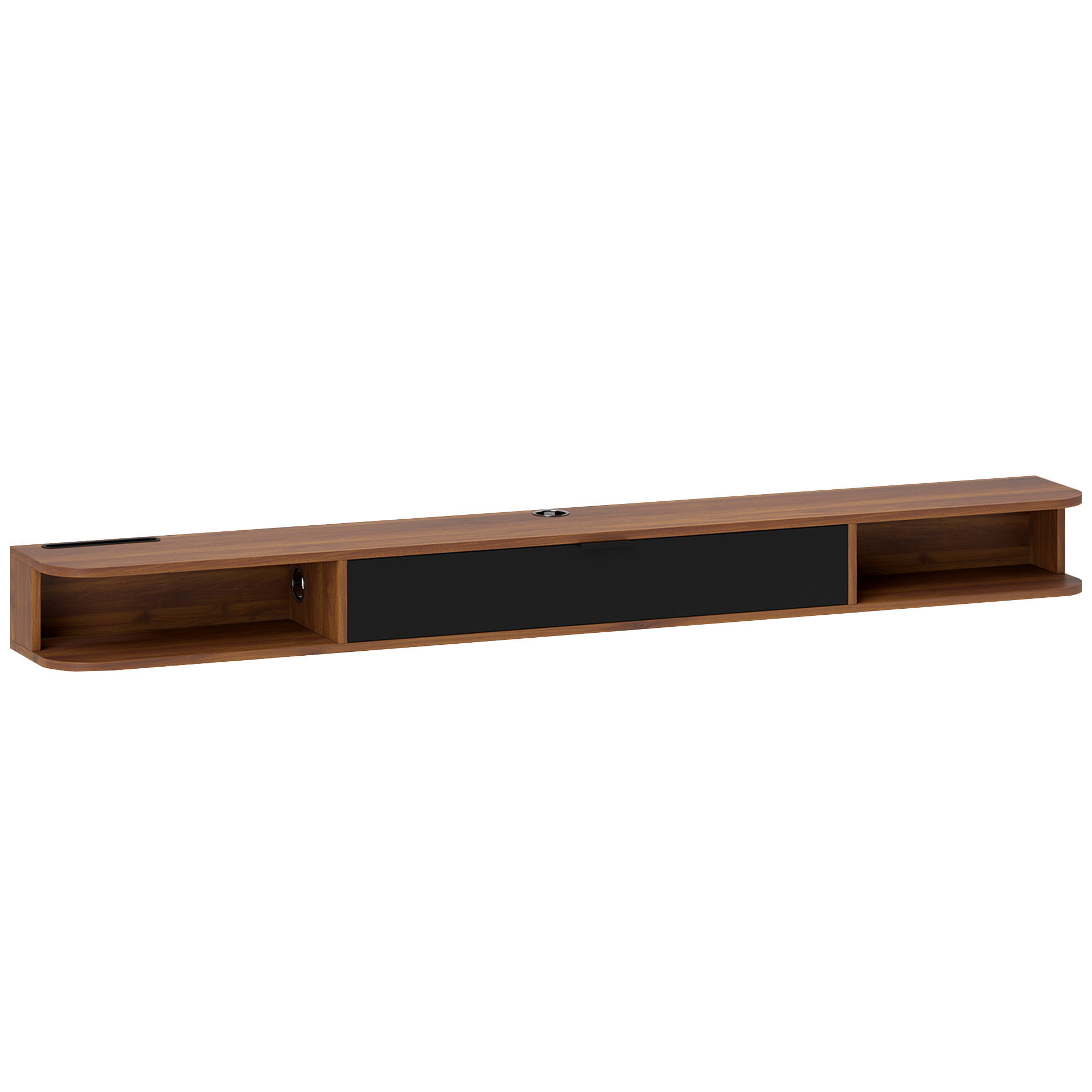 HOMCOM Hängendes TV-Möbel 180 cm, TV-Bank für Fernseher bis zu 190,5 cm, Klappschublade, 2 offene Regale und Kabeldurchführung, Wand-TV-Bank für Wohnzimmer, Nussbaum Aosom