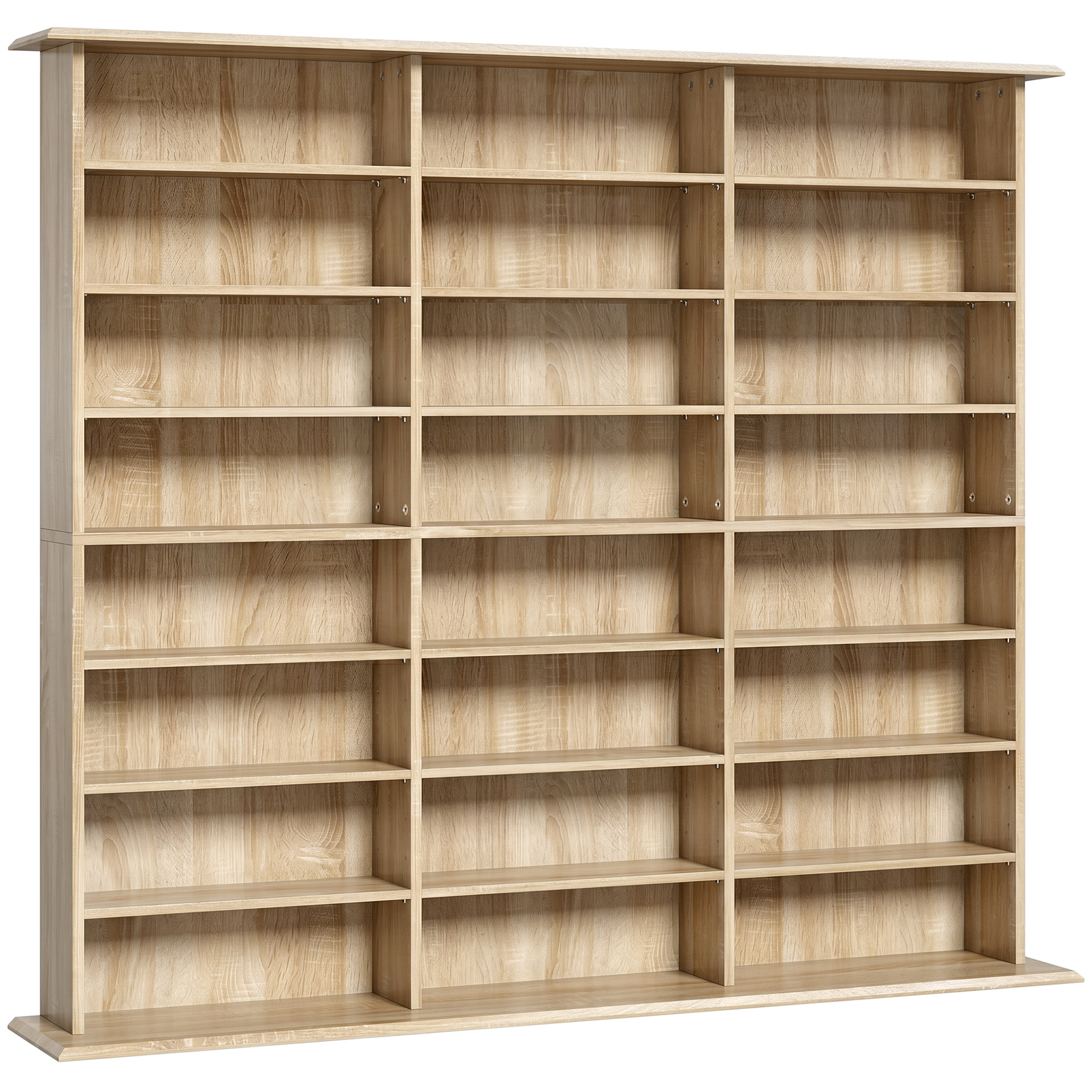 HOMCOM Aufbewahrung für CDs und DVDs, Multimedia-Regal, Max. Kapazität 1032 CDs/594 DVDs & Blu-ray, 24 Fächer und 18 verstellbare Böden, für Wohnzimmer, Schlafzimmer, 145x24x126,3cm, Eiche Aosom