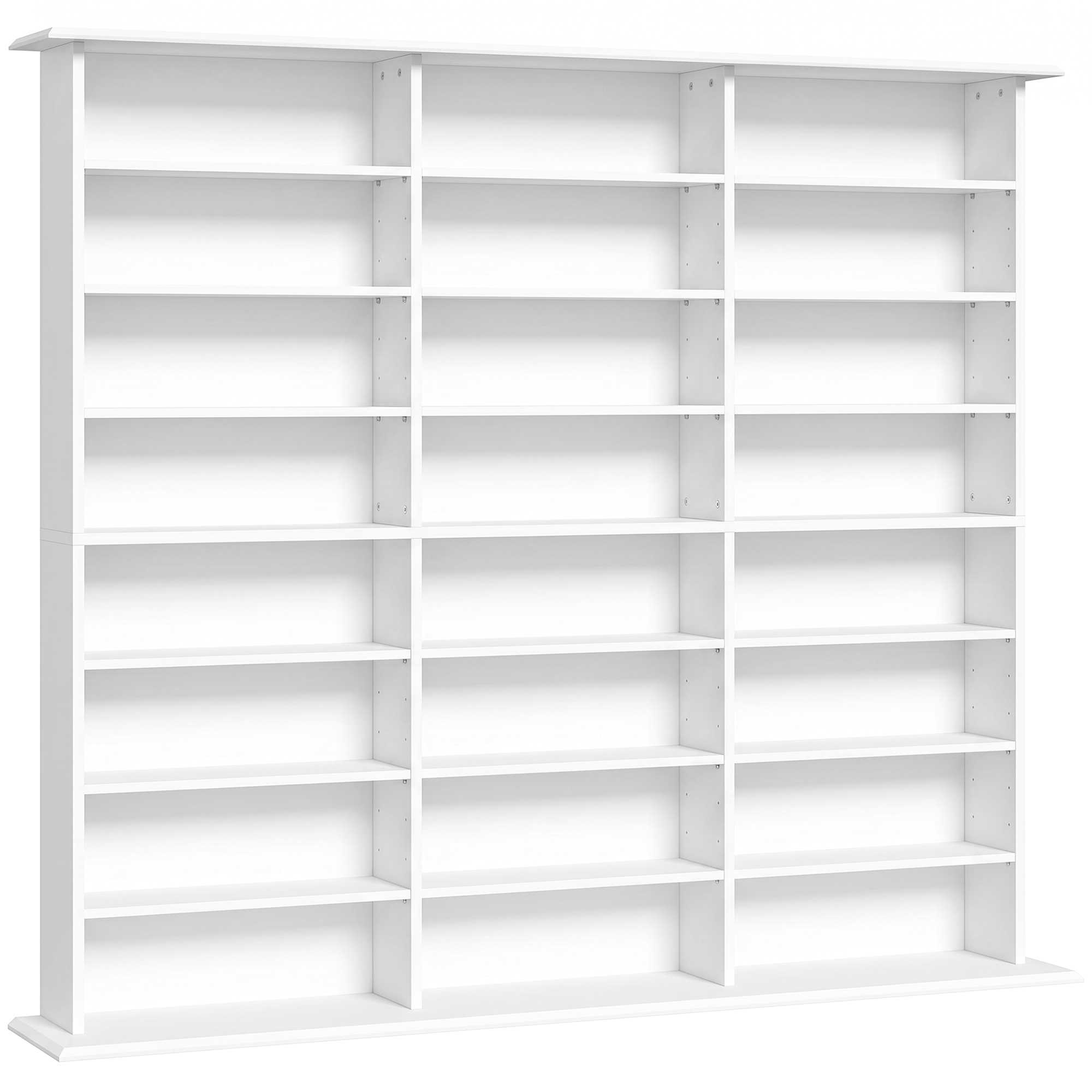 HOMCOM CD- und DVD-Aufbewahrung, Multimedia-Aufbewahrungsmöbel, Kapazität Max. 1032 CDs/594 DVDs und Blu-rays, 24 Fächer und 18 verstellbare Regalböden, für Wohnzimmer, Schlafzimmer, 145x24x126,3cm, Weiß   Aosom