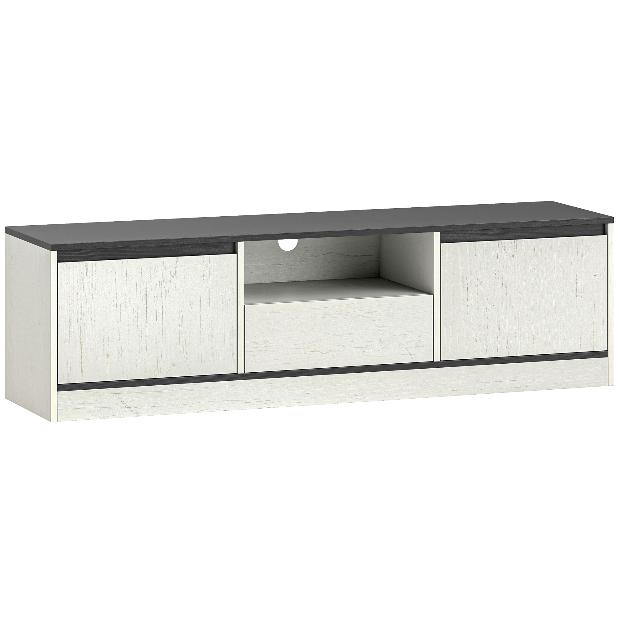 HOMCOM TV-Möbel 140 cm für Fernseher bis 152,4 cm - Modernes zweifarbiges TV-Möbel mit 2 Schränken, 1 offenem Fach, 1 Schublade - TV-Bank für Wohnzimmer, Schlafzimmer, schwarze Holzoptik und Weiß Aosom