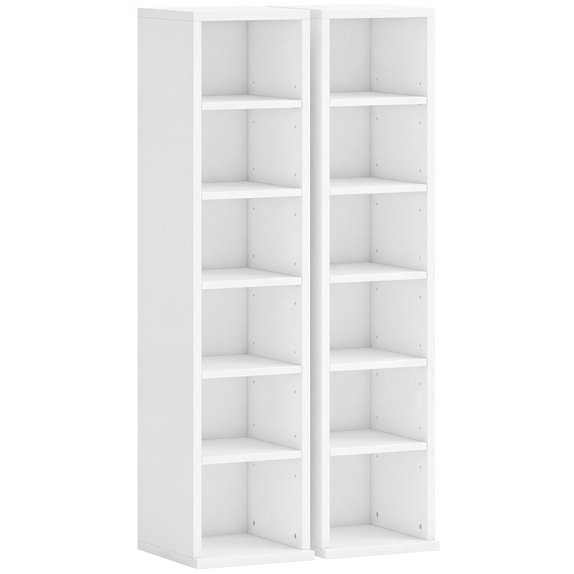 HOMCOM CD-, DVD- und Blu-ray-Regal 2er Set Stapelbar CD-Regal Standregal mit 6 verstellbare Einlegeböden, Medienregal, Dekoregal Aufbewahrung 21 x 22,5 x 88,5 cm Weiß Aosom