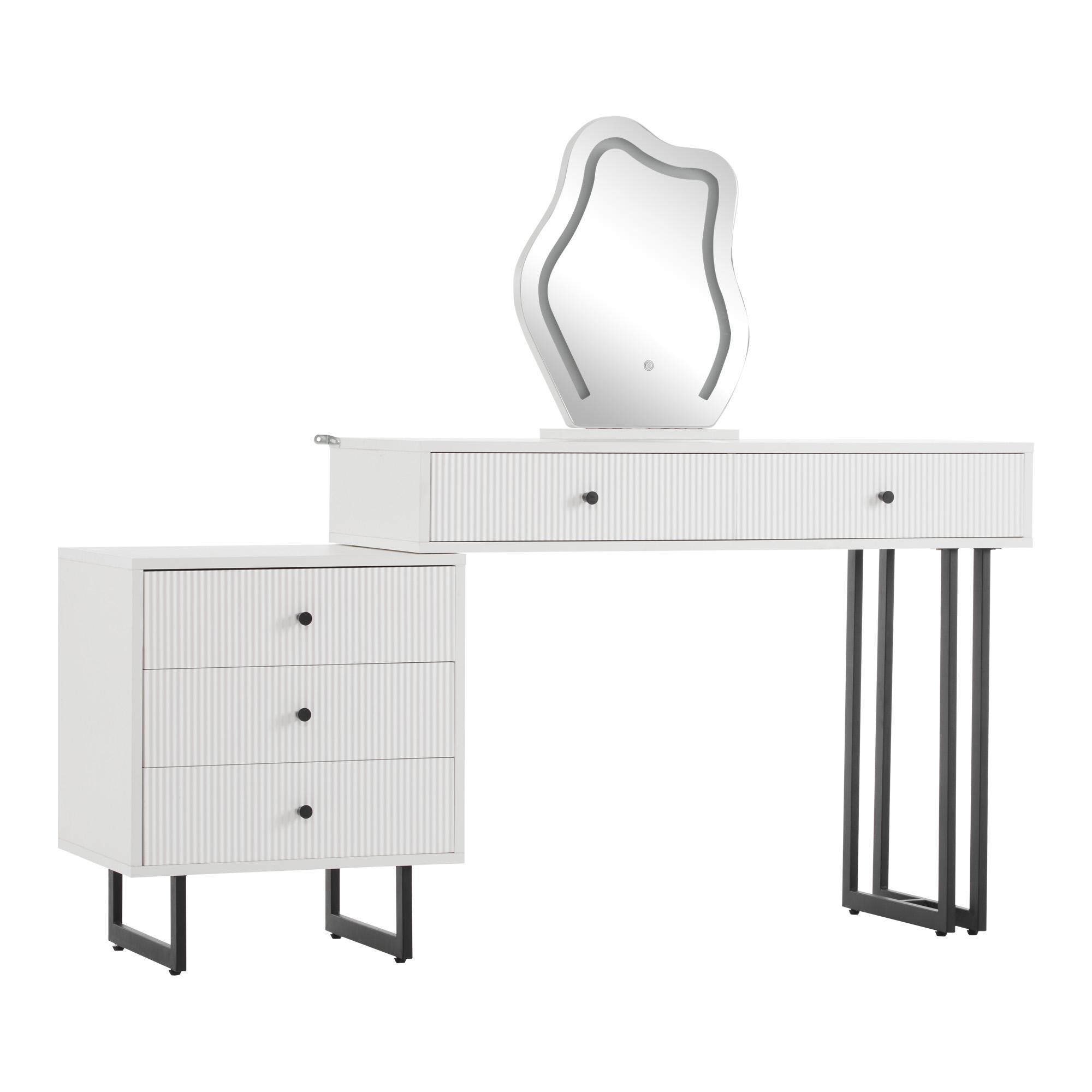 Schminktisch mit dimmbarer LED-Beleuchtung, verstellbarem Spiegel und ausziehbarer Tischplatte, 100x40x76 cm, Weiß