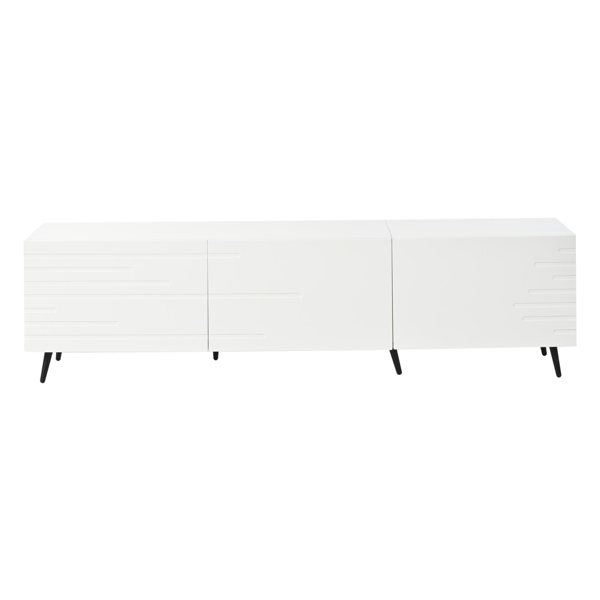 TV-Schrank Lowboard, passend für Fernseher bis ca. 80 Zoll, bedrucktem 3D-Design, 180x40x48 cm, Weiß