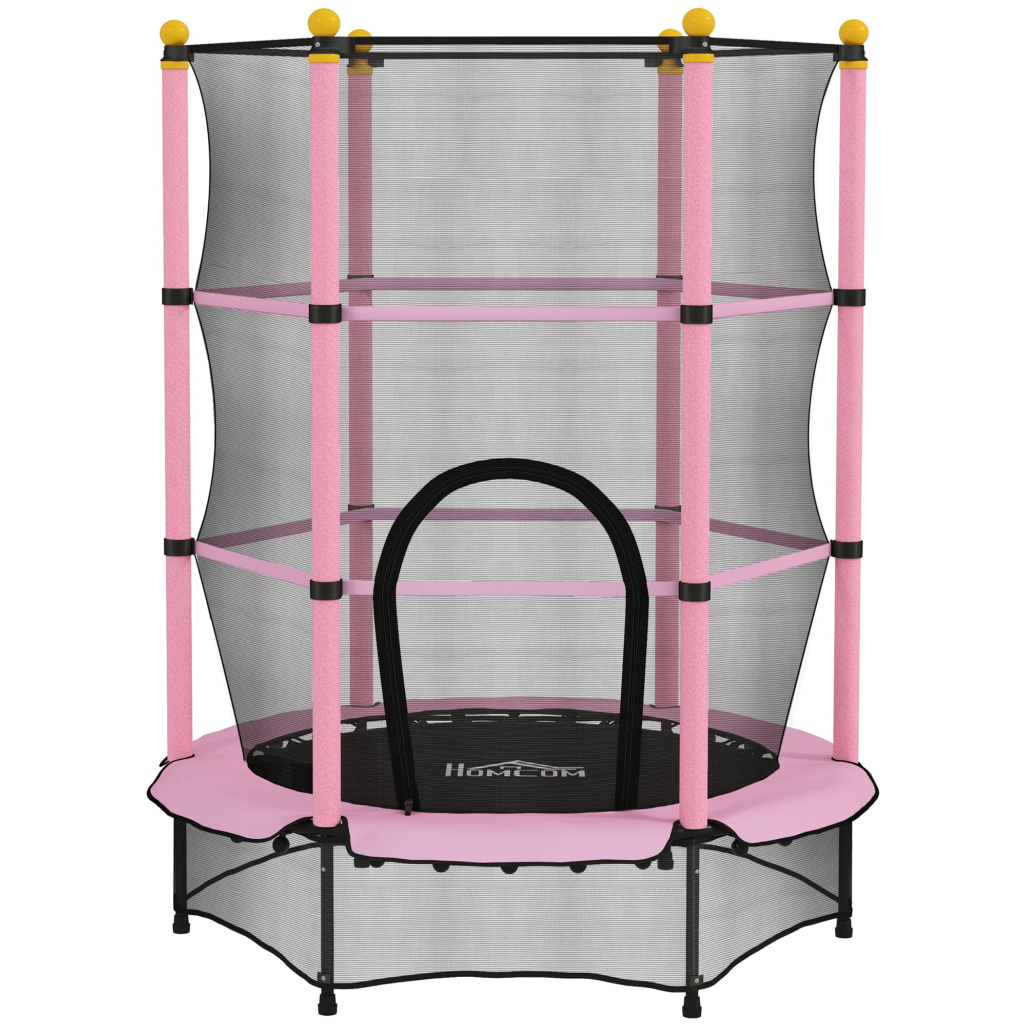 HOMCOM Kindertrampolin Ø140 cm, Trampolin mit Sicherheitsnetz, Randabdeckung, Gartentrampolin für Kinder 3-10 Jahre, bis 50 kg belastbar, Rosa Aosom