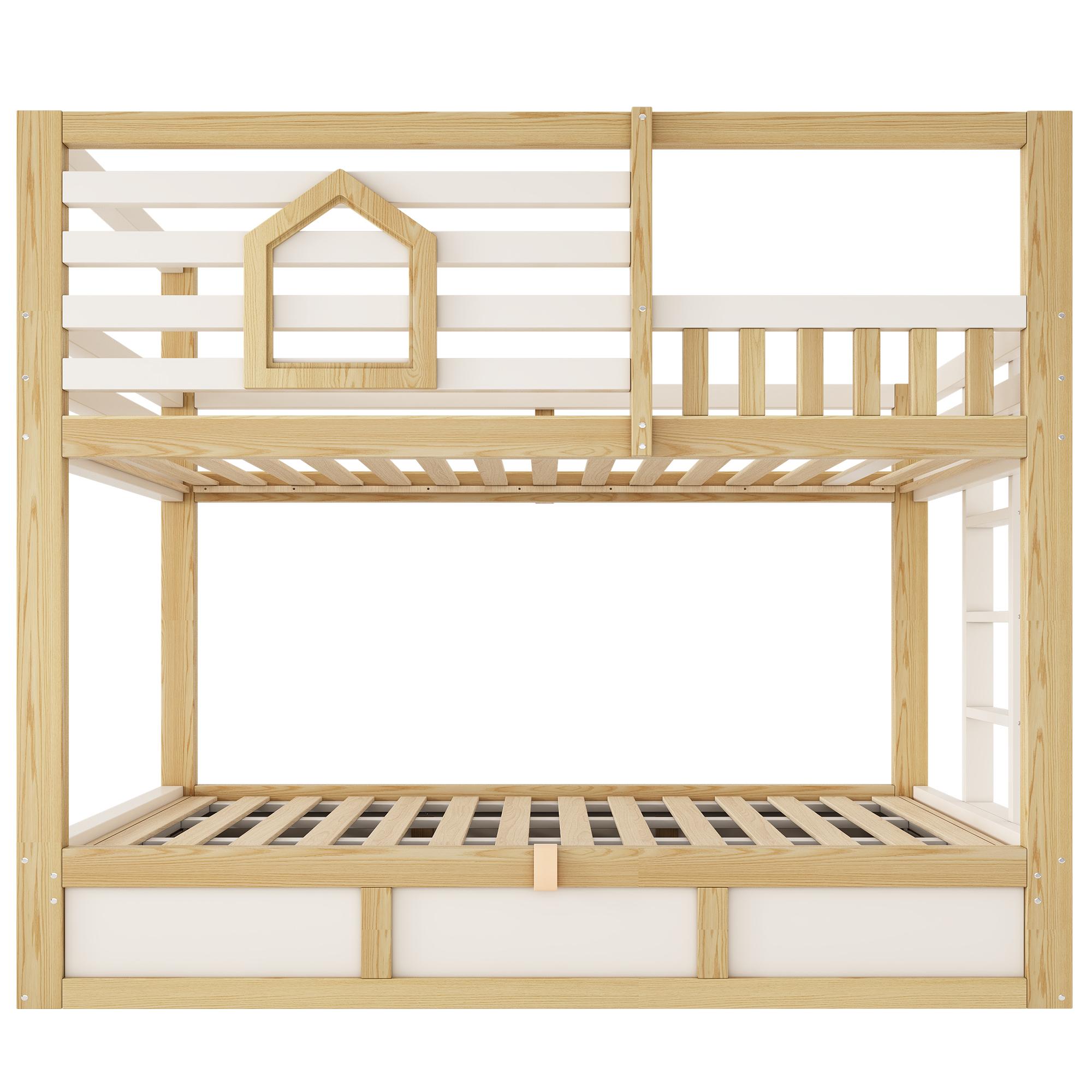 Kinder-Etagenbett im Hüttenstil, 2 Liegeflächen je 90×200 cm, ohne Matratze, 210x102x184 cm, Naturfarbe