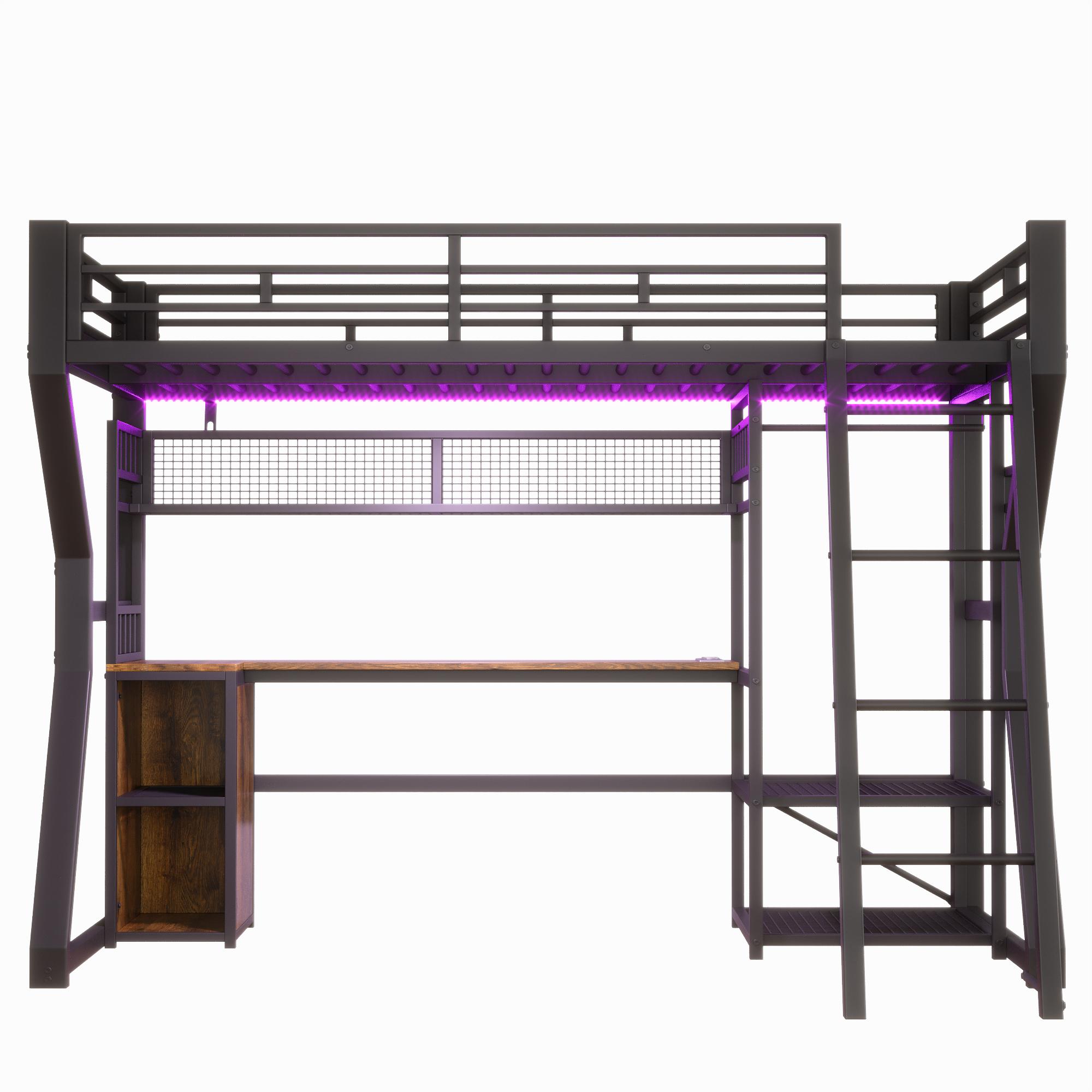 Hochbett für 90×200 cm Matratze, Staufächern und offenem Raum unter dem Bett, ohne Matratze, 204x131,5x180 cm, Schwarz