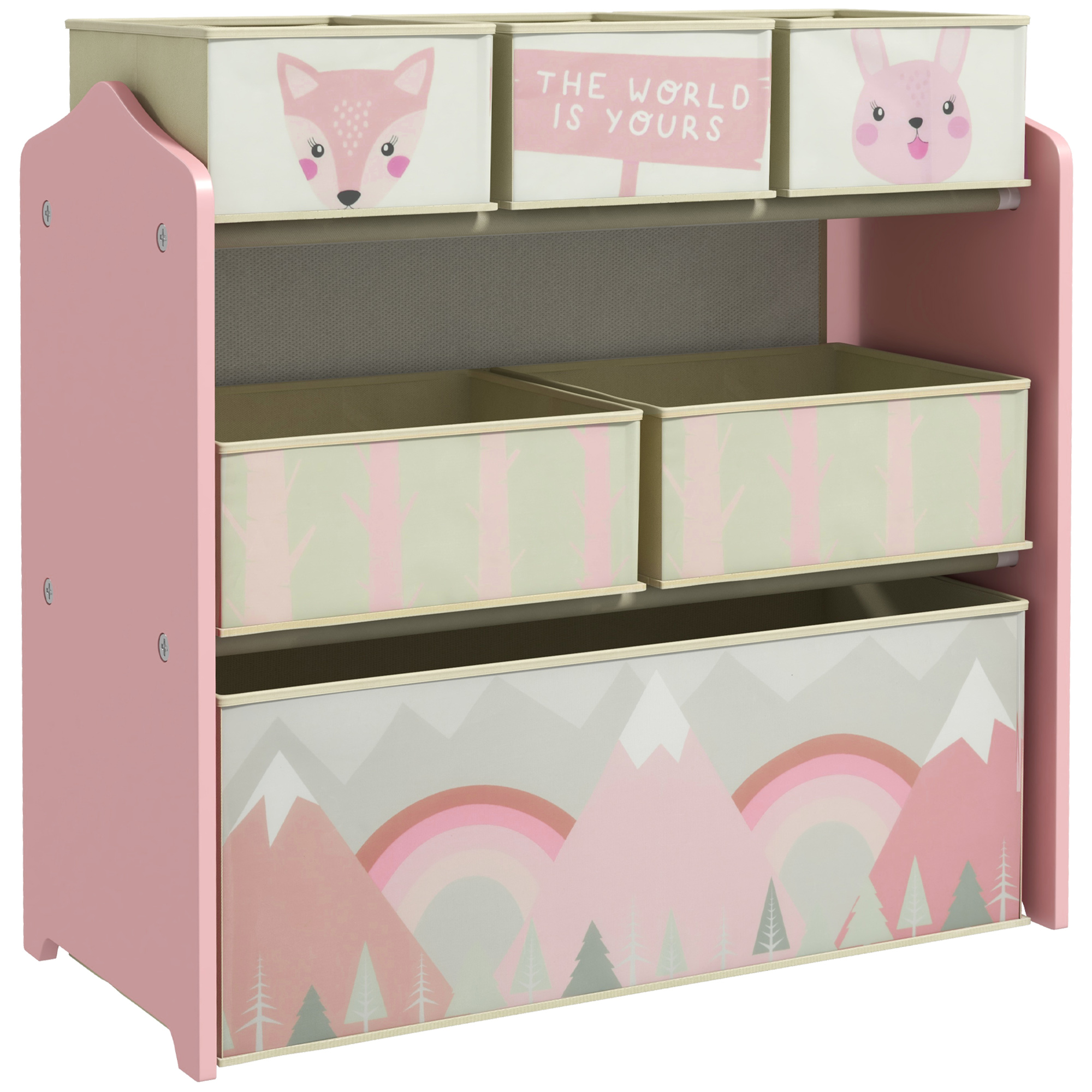 ZONEKIZ Kinderregal, Spielzeugregal mit 6 herausnehmbaren Aufbewahrungsboxen aus Vliesstoff, Bücherregal, Kinderzimmerregal für Kinderzimmer, Kindergarten, Spielzimmer, 63x30x66 cm, Rosa Aosom