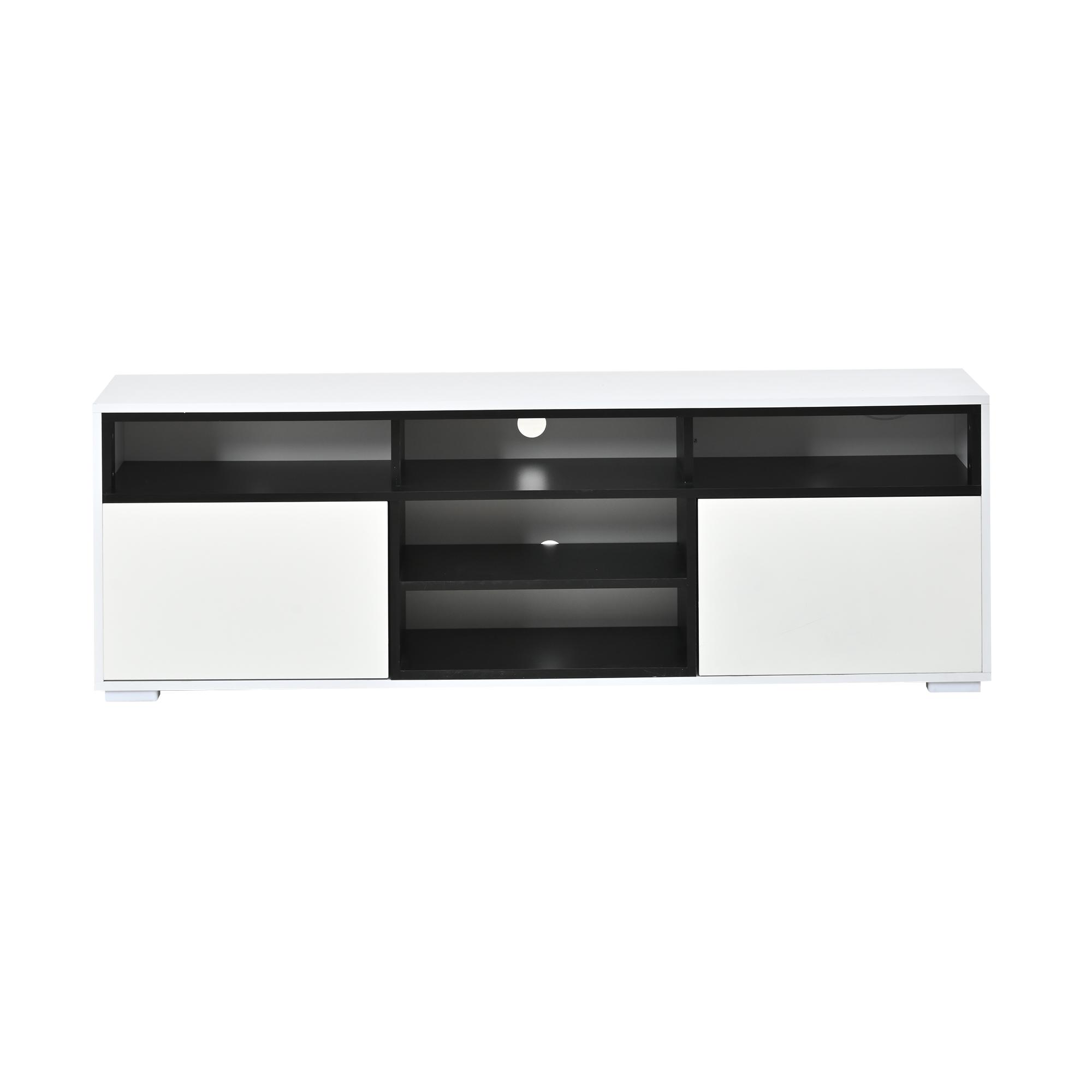 LED-TV-Bank, platzsparendes Lowboard mit Hochglanz-Optik, geeignet für Fernseher bis 65 Zoll, 150x35x50 cm, Weiß