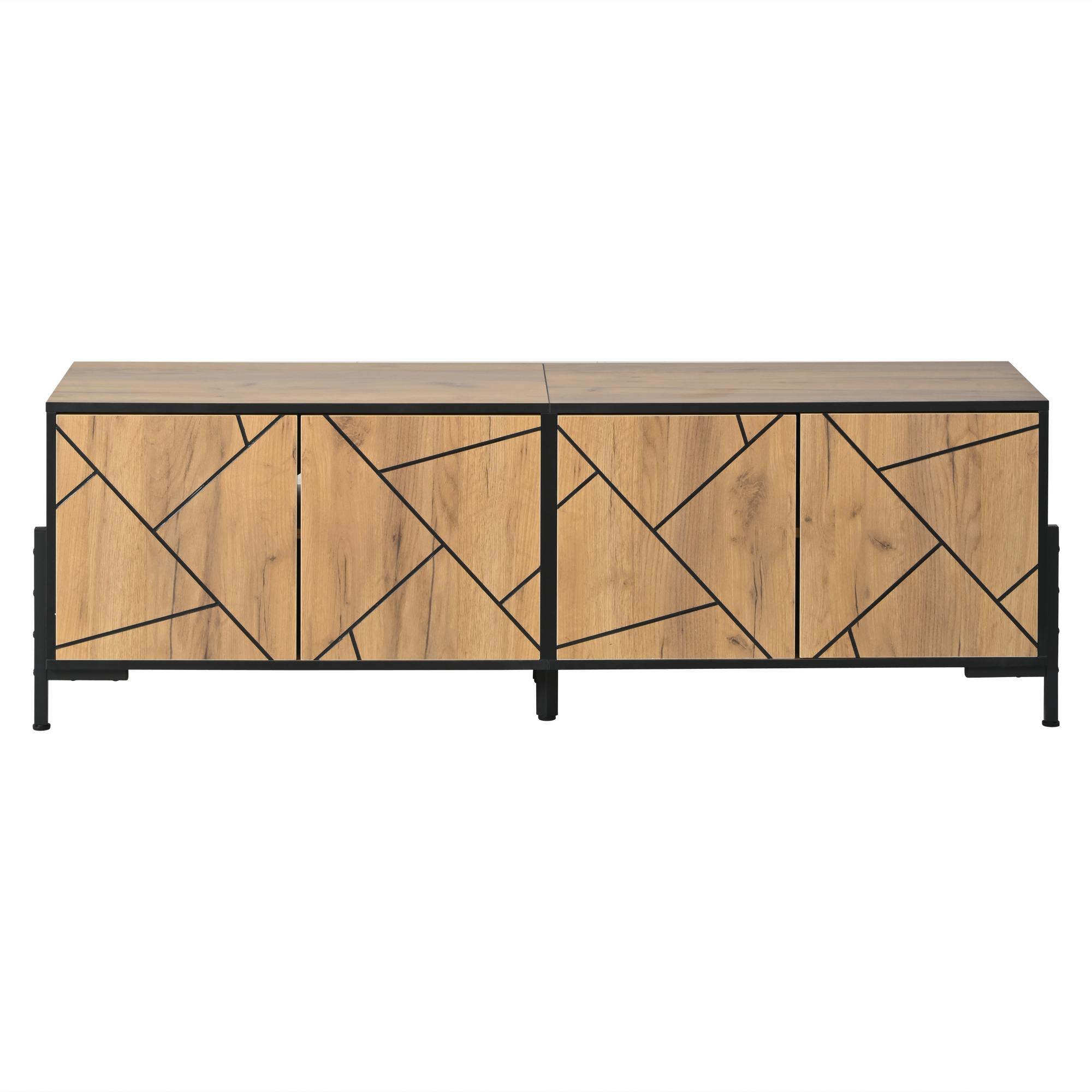 Lowboard TV-Schrank, kontrastierendem geometrischem Design, geeignet für Fernseher bis ca. 65 Zoll, 153x40x50 cm, Naturfarbe