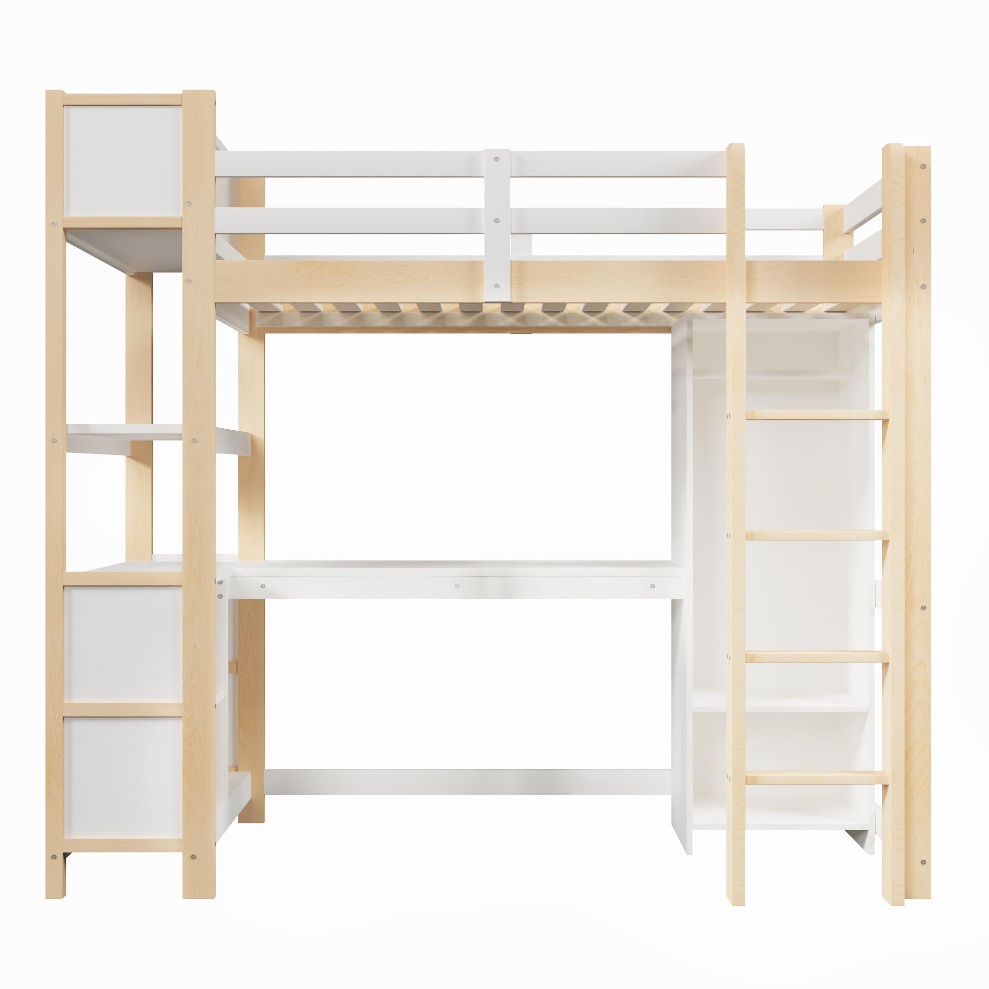 Hochbett 90x200 cm, Sicherheitsgeländer für Kinder ab 6 Jahren, ohne Matratze, 232,5x100x189,5 cm, Naturfarbe