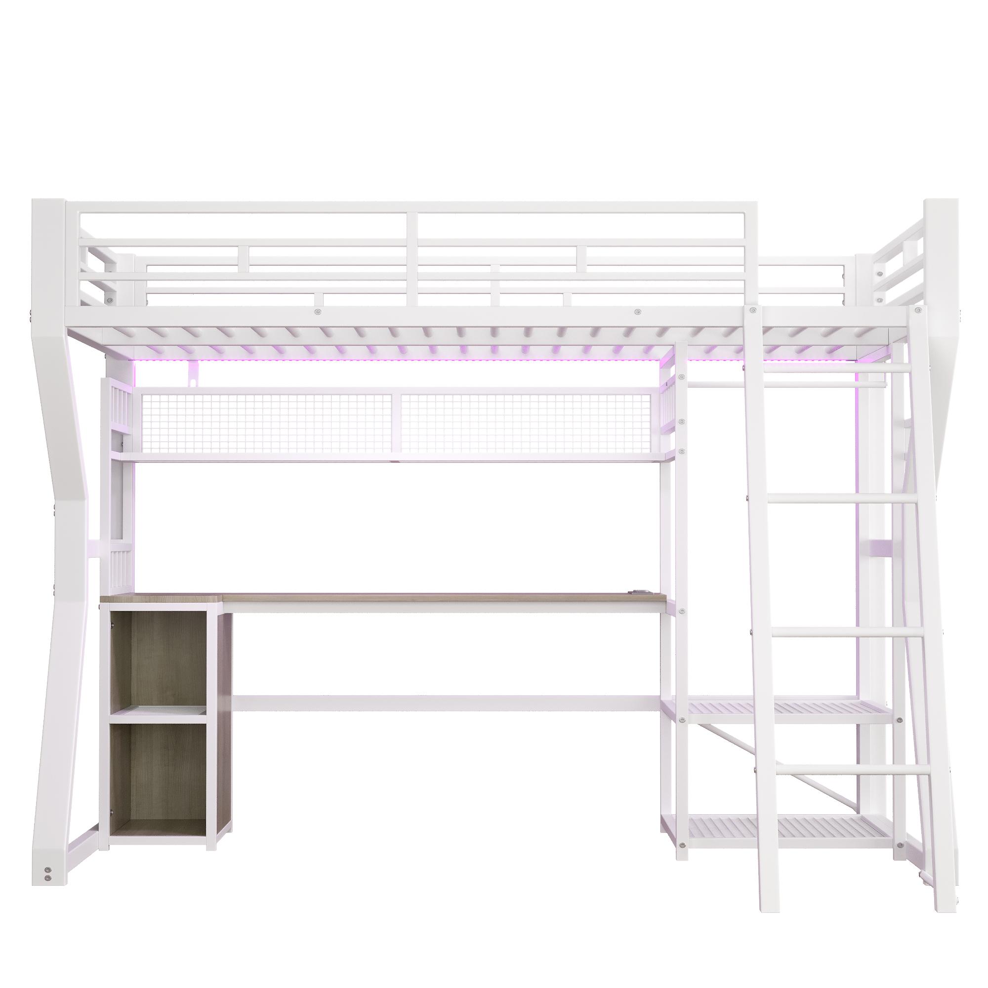 Hochbett für 90×200 cm Matratze, Staufächer und offener Raum unter dem Bett, ohne Matratze, 204x131,5x180 cm, Weiß