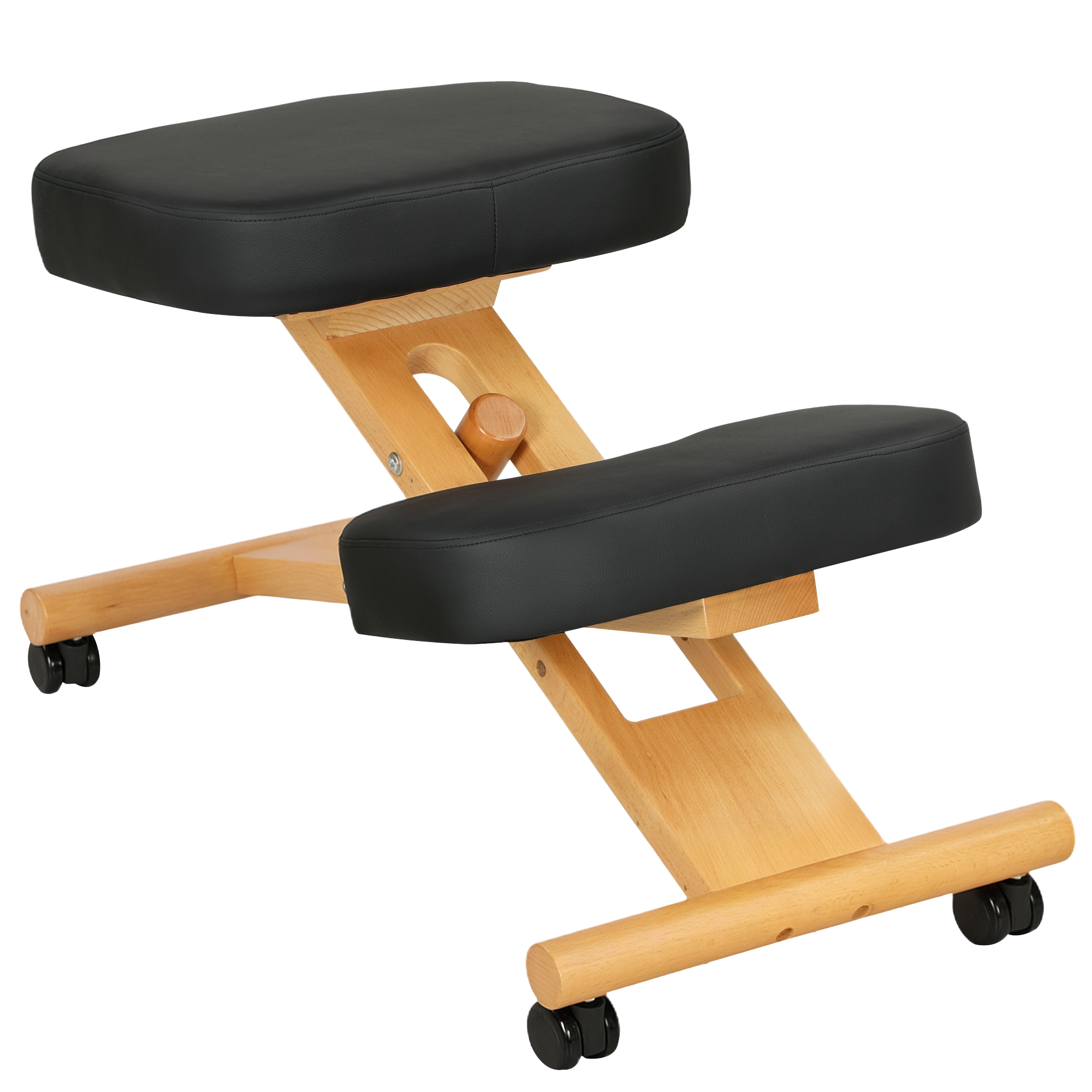 HOMCOM Kniestuhl Ergonomischer Kniehocker mit Rollen, Holzgestell Sitzhocker Bürohocker Gesundheitsstuhl zur Verbesserung der Nackenschmerzen für Zuhause und Büro Aosom