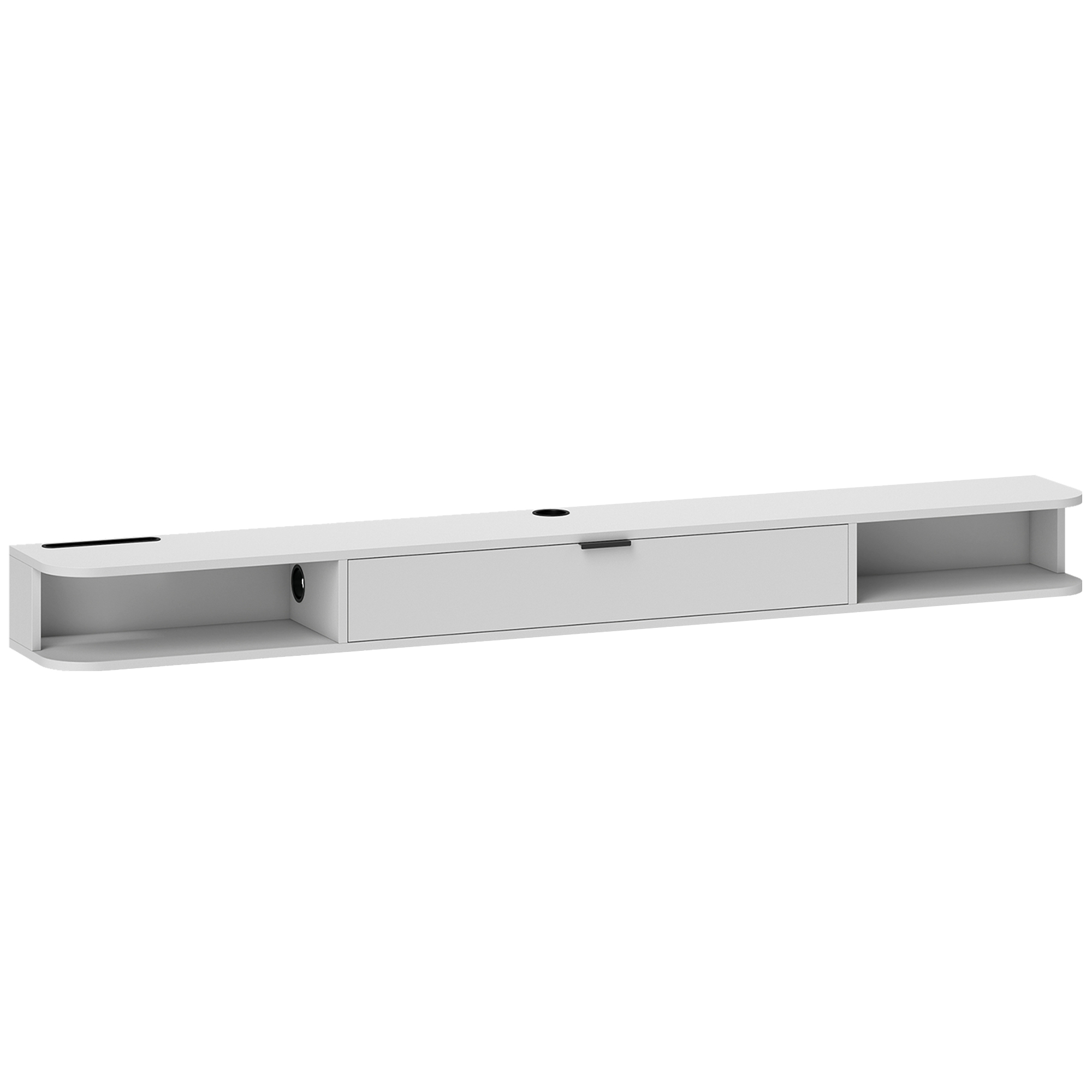 HOMCOM Wand-TV-Möbel 180 cm, TV-Bank für Fernseher bis 190,5 cm, Klappschublade, 2 offene Regale und Kabeldurchführung, Wandhängende TV-Bank für Wohnzimmer, Weiß Aosom