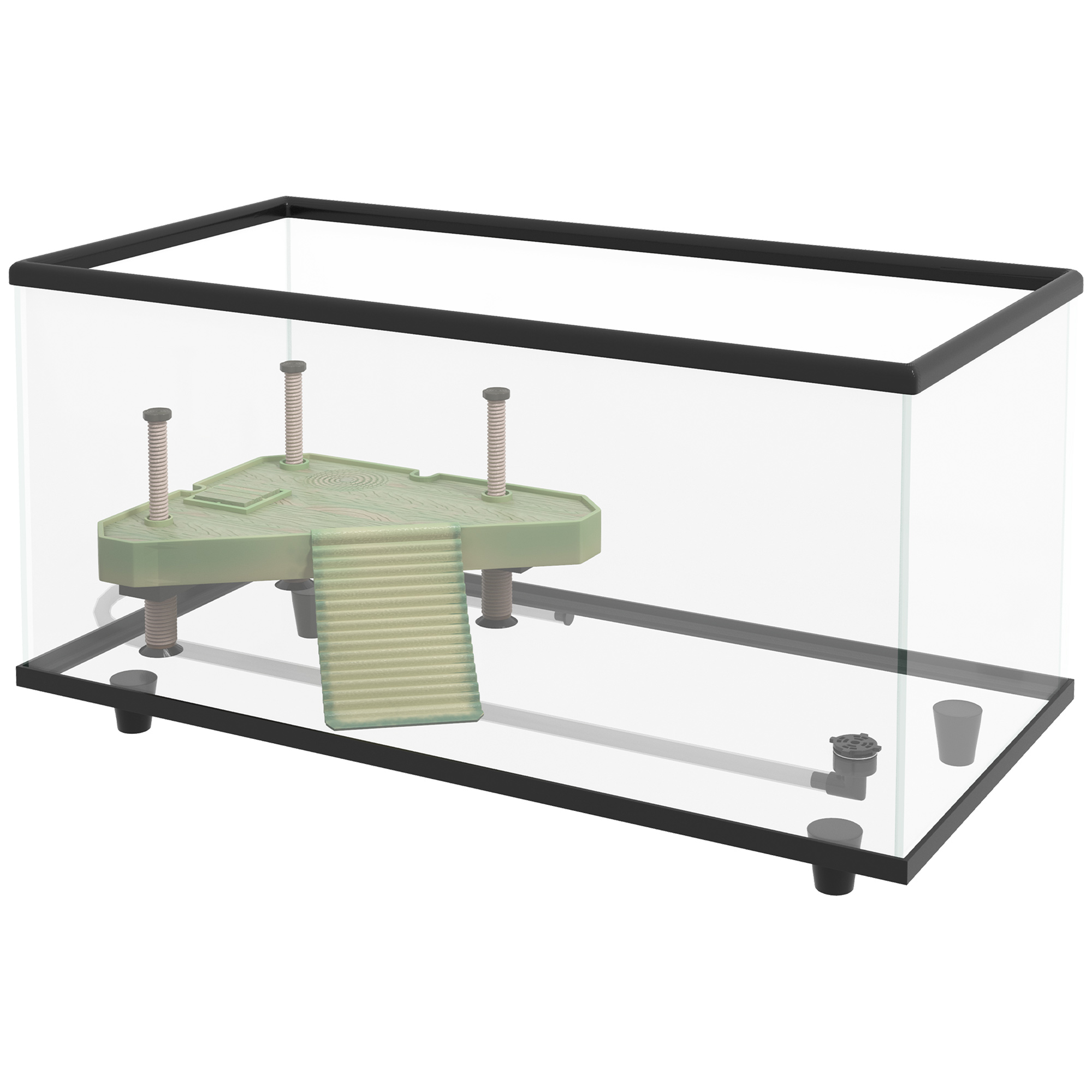 PawHut Schildkröten-Aquarium 50 L, Terrarium für kleine Schildkröten mit Plattform, Rampe, einfachem Ablauf und aufklebbarem Thermometer, 60x30x32 cm, Transparent Aosom