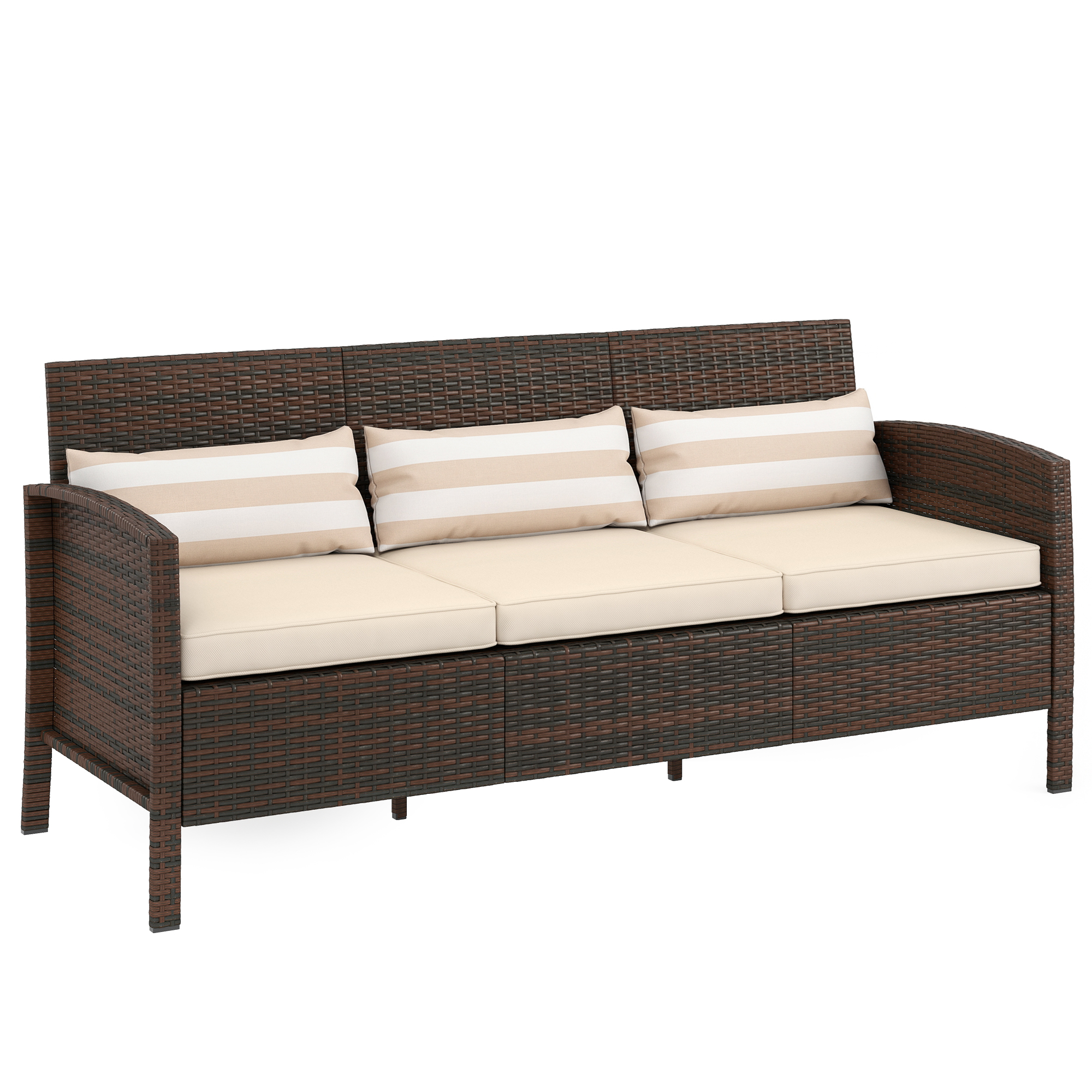 Outsunny Rattan Garten Loungesofa Dreisitzer mit Kissen, Stahlrahmen, braun, 173x68x78 cm, ideal für Terrasse & Garten   Aosom.de