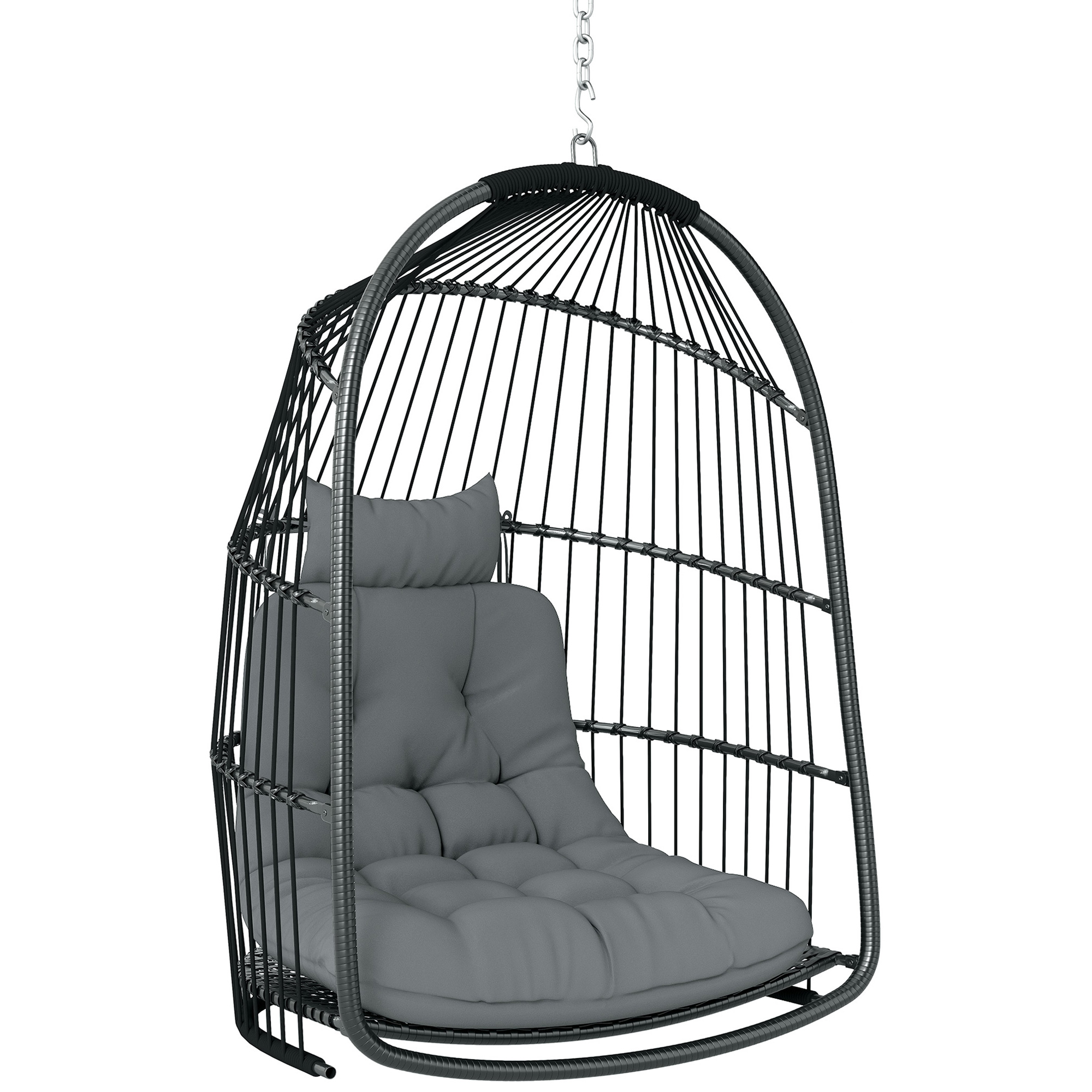 Outsunny Hängesessel Hängekorb mit Kissen Polyrattan Schaukel Outdoor Indoor faltbar Hängestuhl belastbar bis 150kg Hängeschaukel Korbhängesessel für Wohnzimmer Balkon Terrasse Dunkelgrau Aosom
