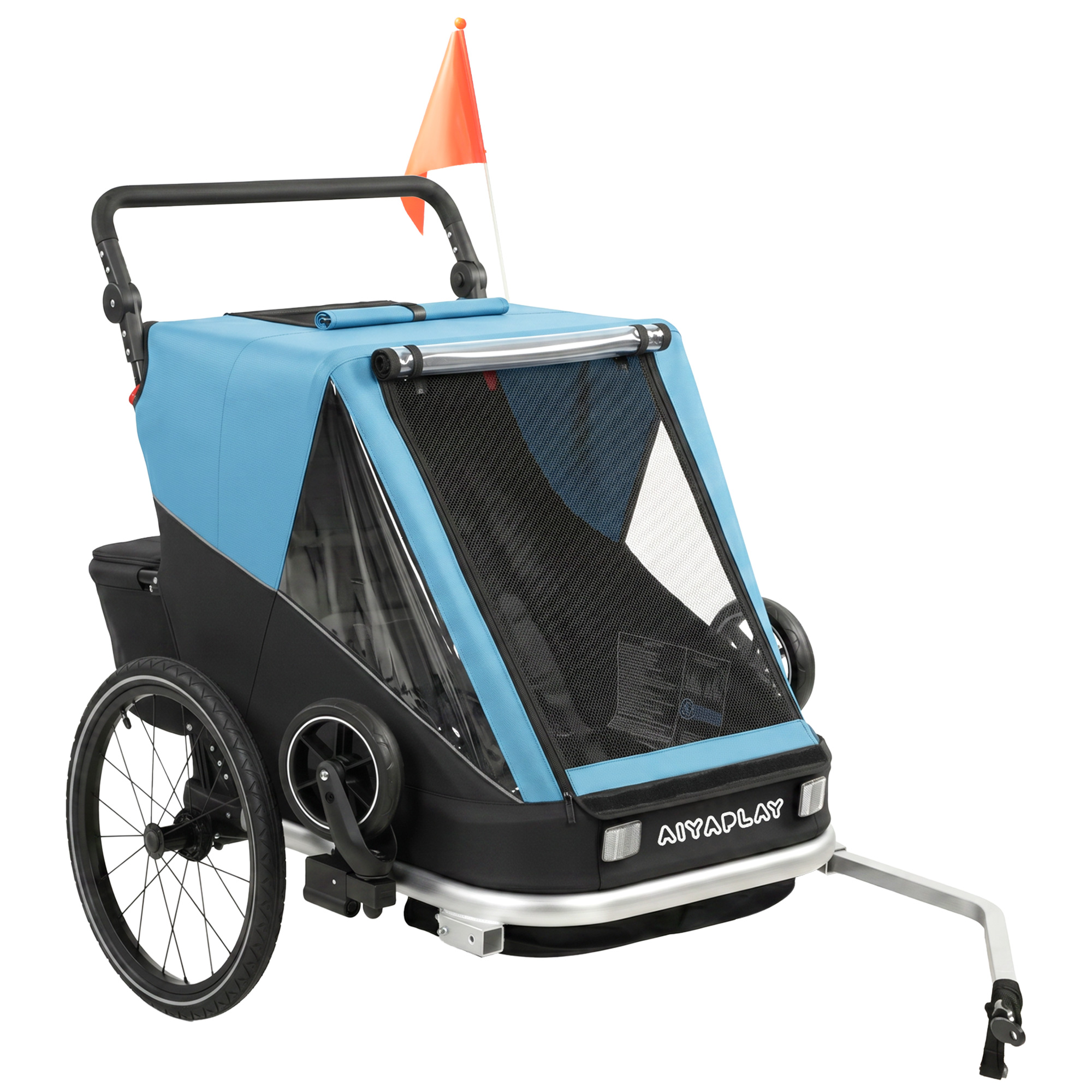 AIYAPLAY 2 in 1 Fahrradanhänger & Buggy 2-Sitzer Faltbar Kinderfahrradanhänger mit 5-Punkt Gurt Sicherheitsflagge Fahrrad Anhänger für Kinder ab 12 Monaten max. 18kg   Aosom