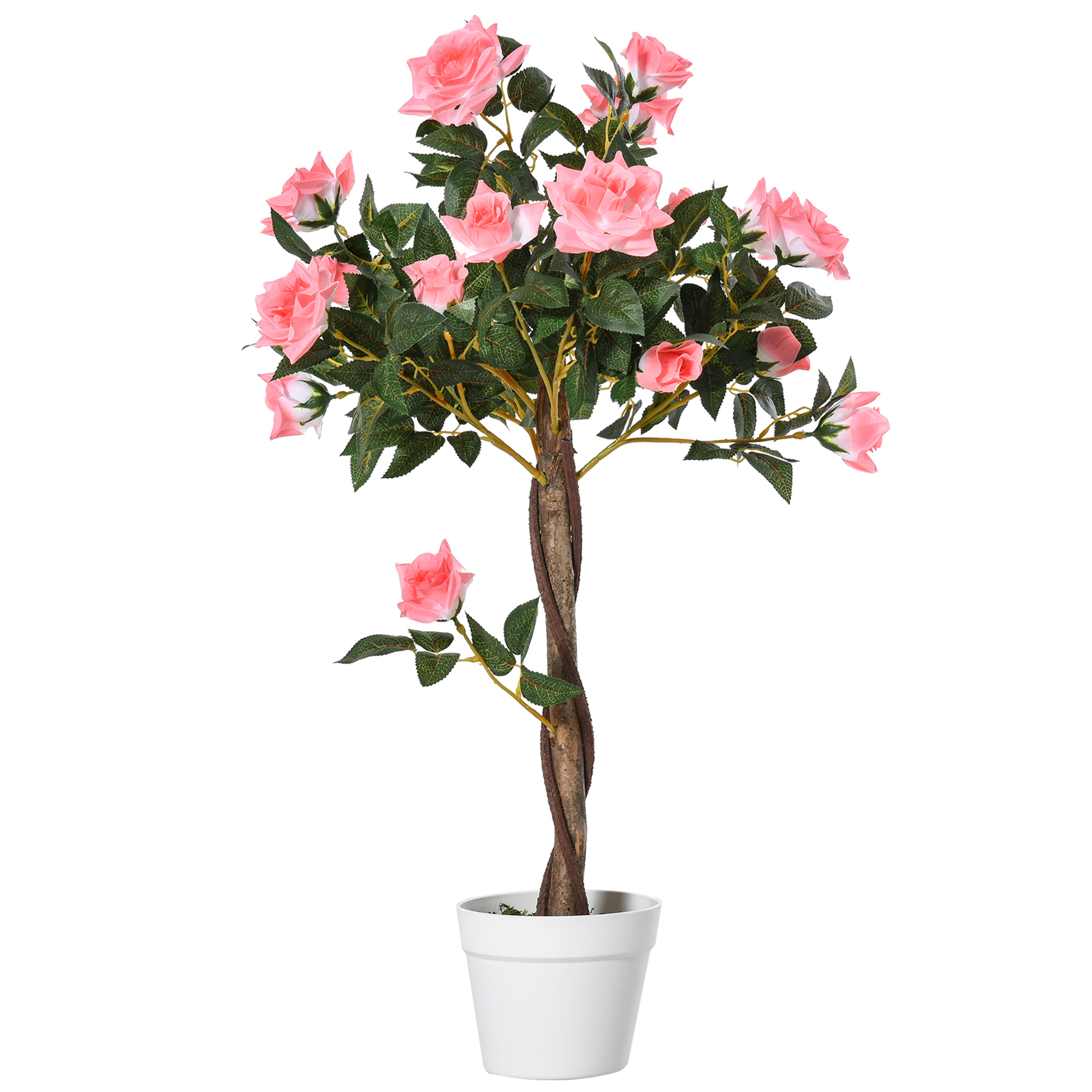 Outsunny künstliche Rosenpflanzen groß 90 cm Kunstpflanze, Plastik künstliche Pflanzen Rosenbaum im Topf, Kunstbaum wie echt für Wohnzimmer Schlafzimmer Büro moderne Dekoration Geschenk Aosom