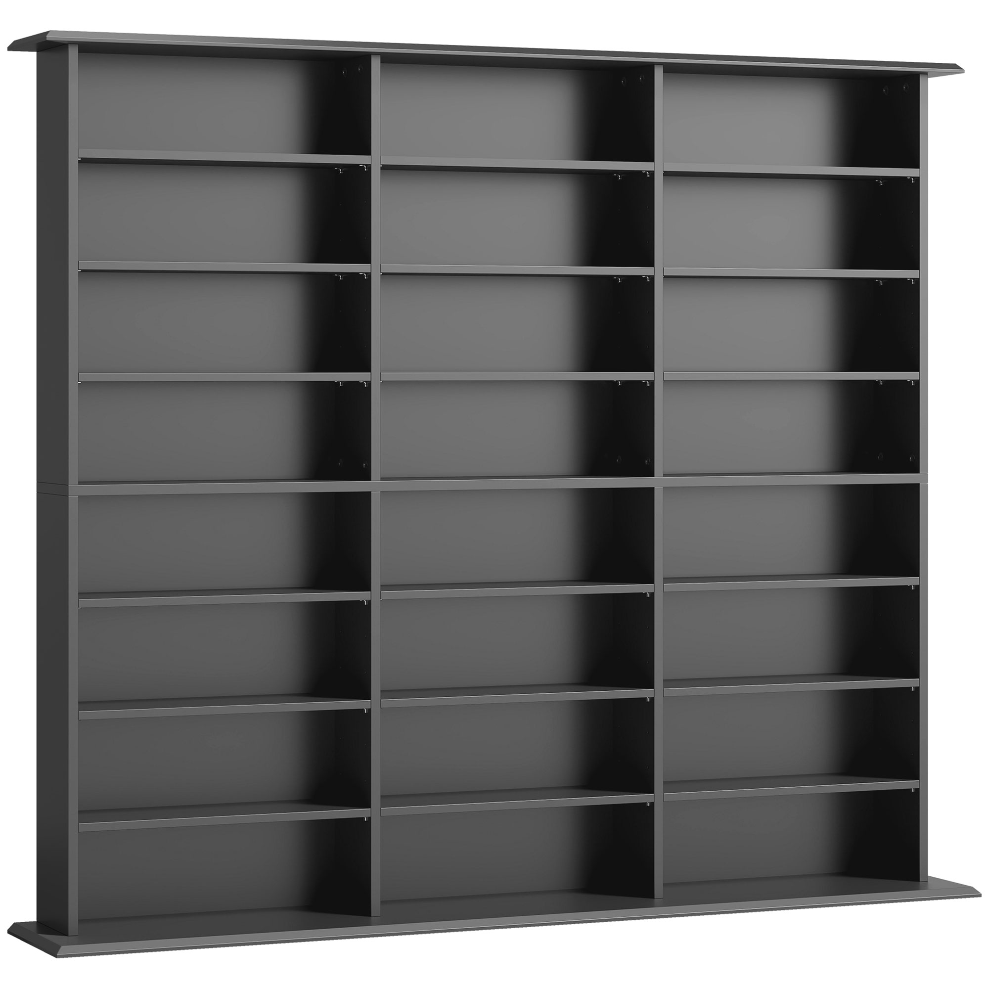HOMCOM CD- und DVD-Aufbewahrung, Multimedia-Aufbewahrungsmöbel, Max. Kapazität 1032 CDs/594 DVDs und Blu-ray, 24 Fächer und 18 verstellbare Regalböden, für Wohnzimmer, Schlafzimmer, 145x24x126,3cm, Schwarz Aosom