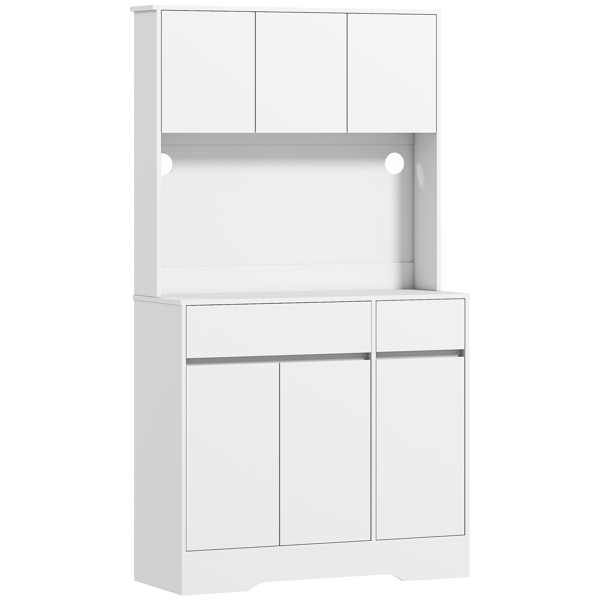 HOMCOM Küchenschrank Buffetschrank mit Arbeitsplatte, 6 Türen, Hochschrank mit Verstellbaren Einlegeböden, Kabellöchern, Mikrowellenschrank Moderner Vorratsschrank, Weiß, 100 x 38 x 180 cm Aosom