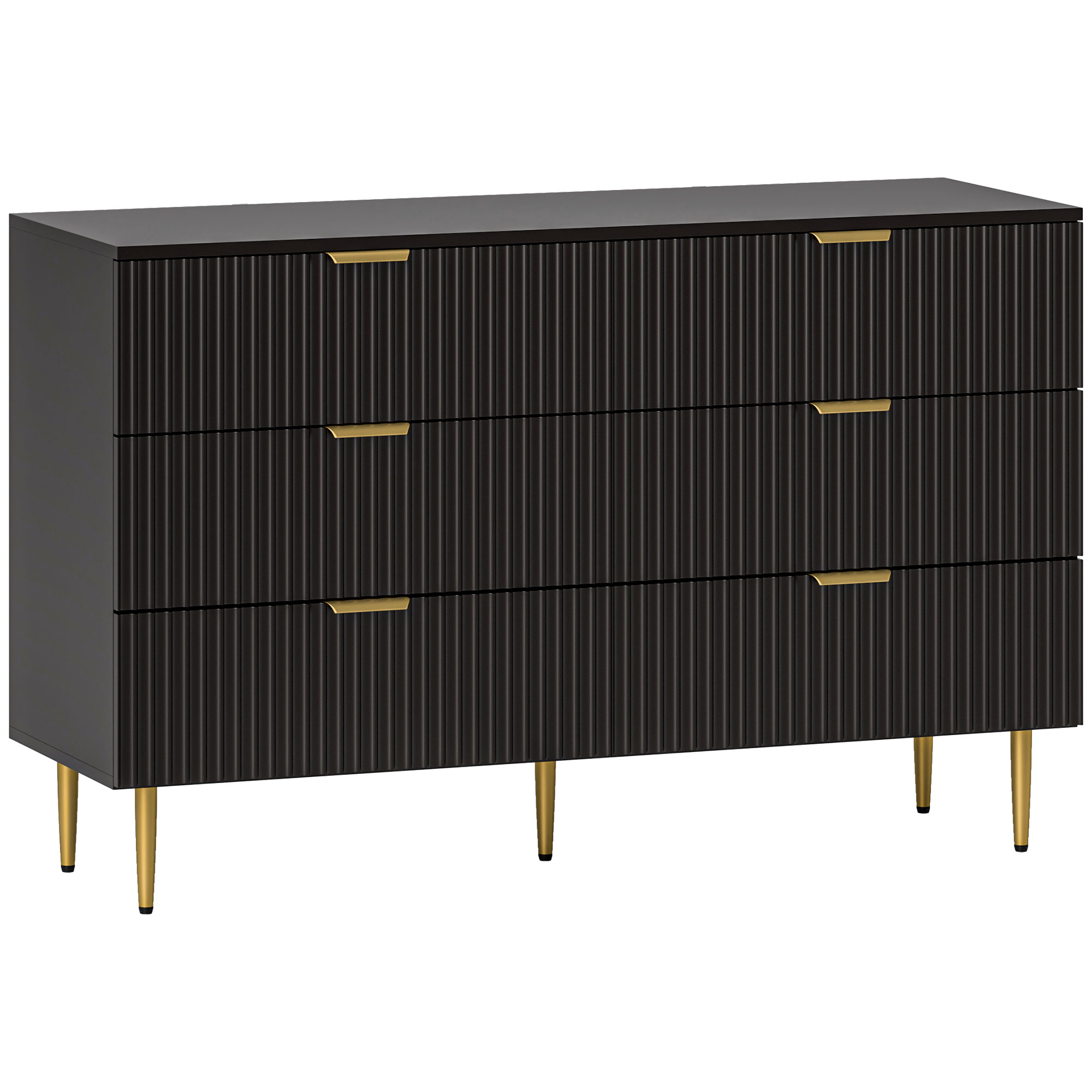 HOMCOM 6-Schubladen-Kommode für Schlafzimmer, moderne Kommode mit Griffen und 5 goldenen Beinen, platzsparende Kommode für Flur Wohnzimmer Eingangsbereich, 120x40x76,5cm, Schwarz Aosom