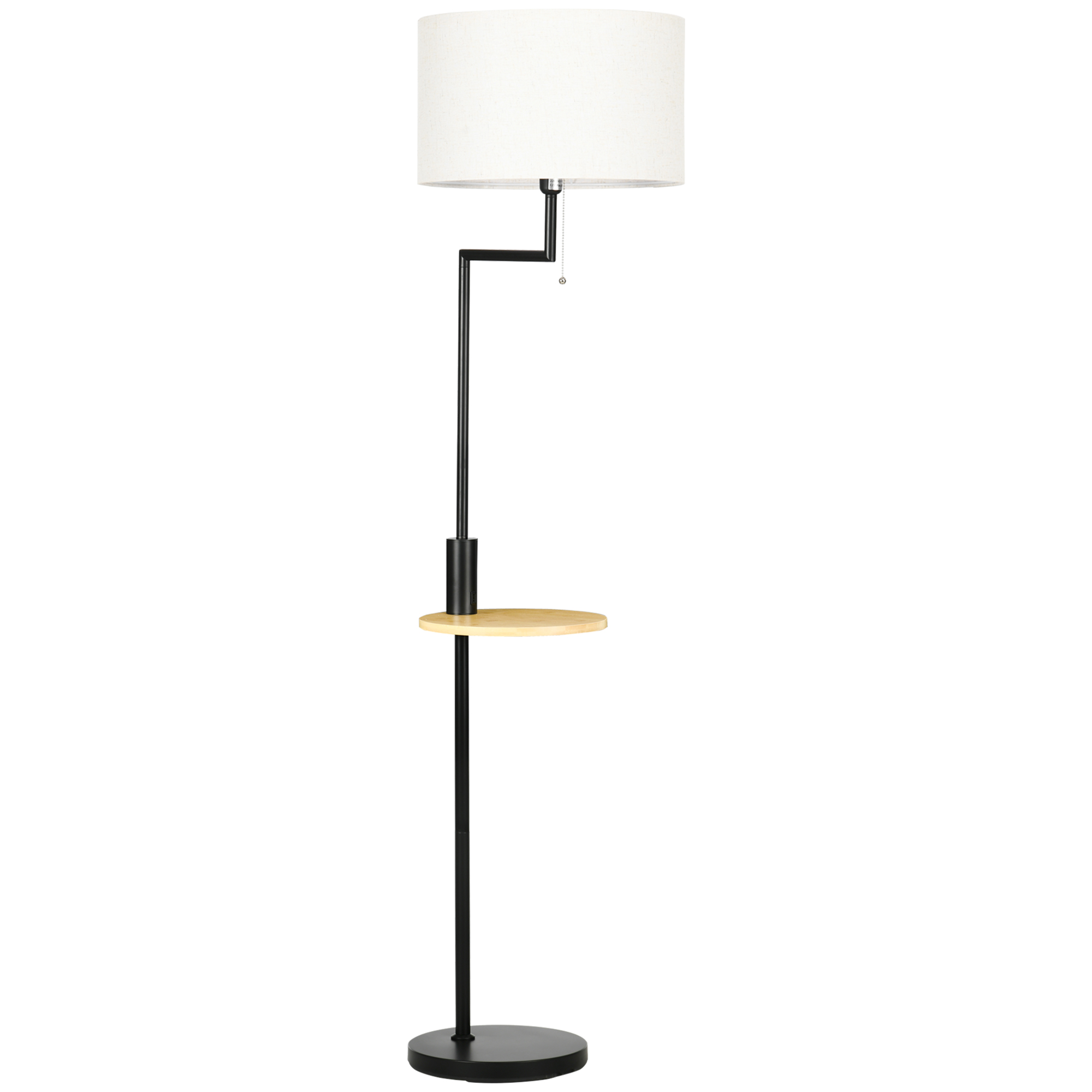 HOMCOM Stehleuchte, Stehlampe mit Ablage, 40 W Standlampe mit USB-Anschluss, Standleuchte, Stahl, Creme, Ø40 x 168 cm, exkl. Glühbirne Aosom