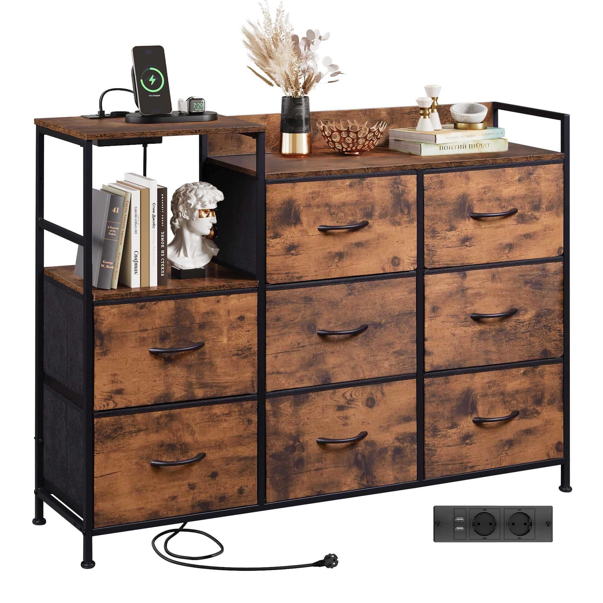 WLIVE Kommode, 8 kommode mit schubladen,Stoffschubladen mit Auszügen,für Schlafzimmer, Flur,Wohnzimmer, Kinderzimmer (Braun)