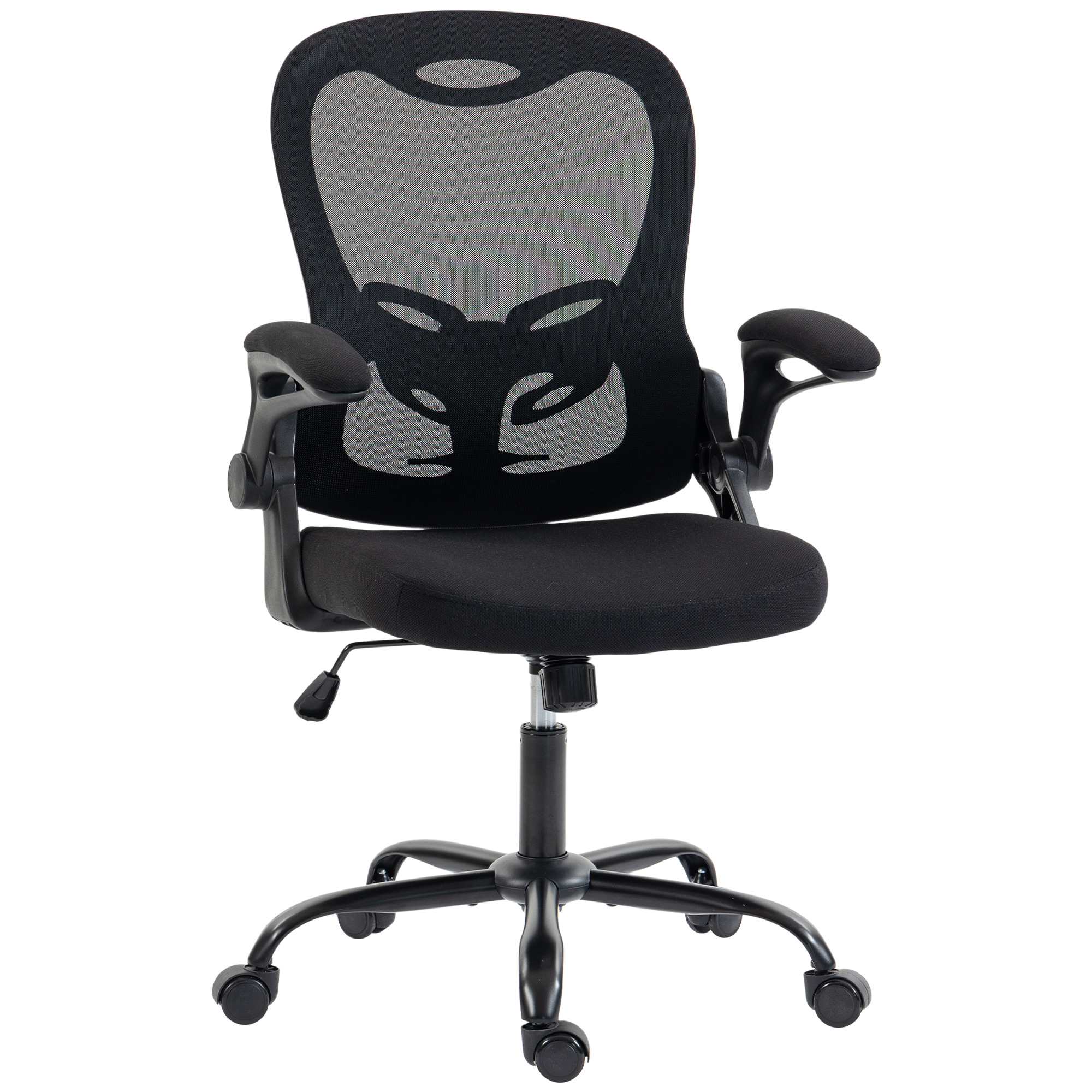 HOMCOM Ergonomischer Bürostuhl mit klappbaren Armlehnen, Mesh-Bürostuhl mit Höhenverstellung, mittelhohe Rückenlehne, Wippfunktion, 360° drehbar, Schwarz   Aosom