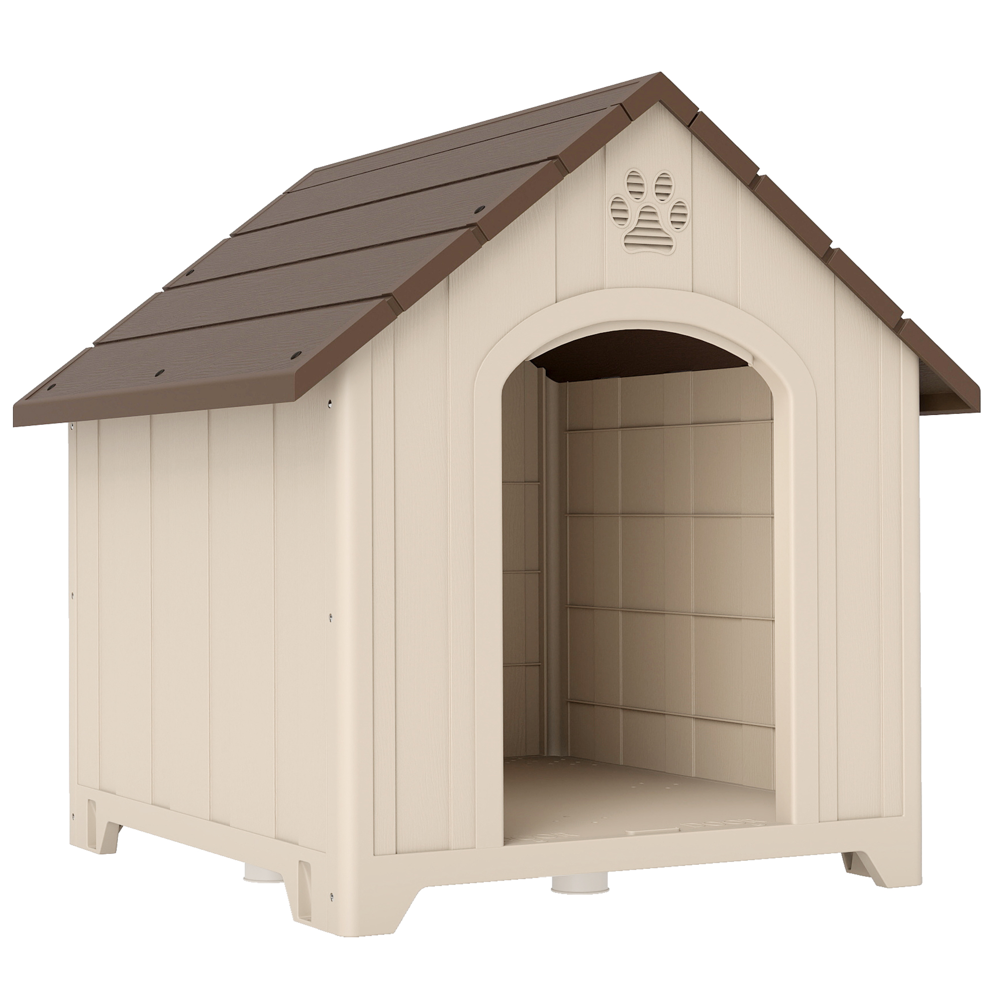 PawHut Hundehütte für draußen, wasserfester großer Unterschlupf für mittelgroße bis große Hunde, Indoor und Outdoor Hundehütte mit erhöhtem Boden und Bodenankern, leicht montierbar   Aosom