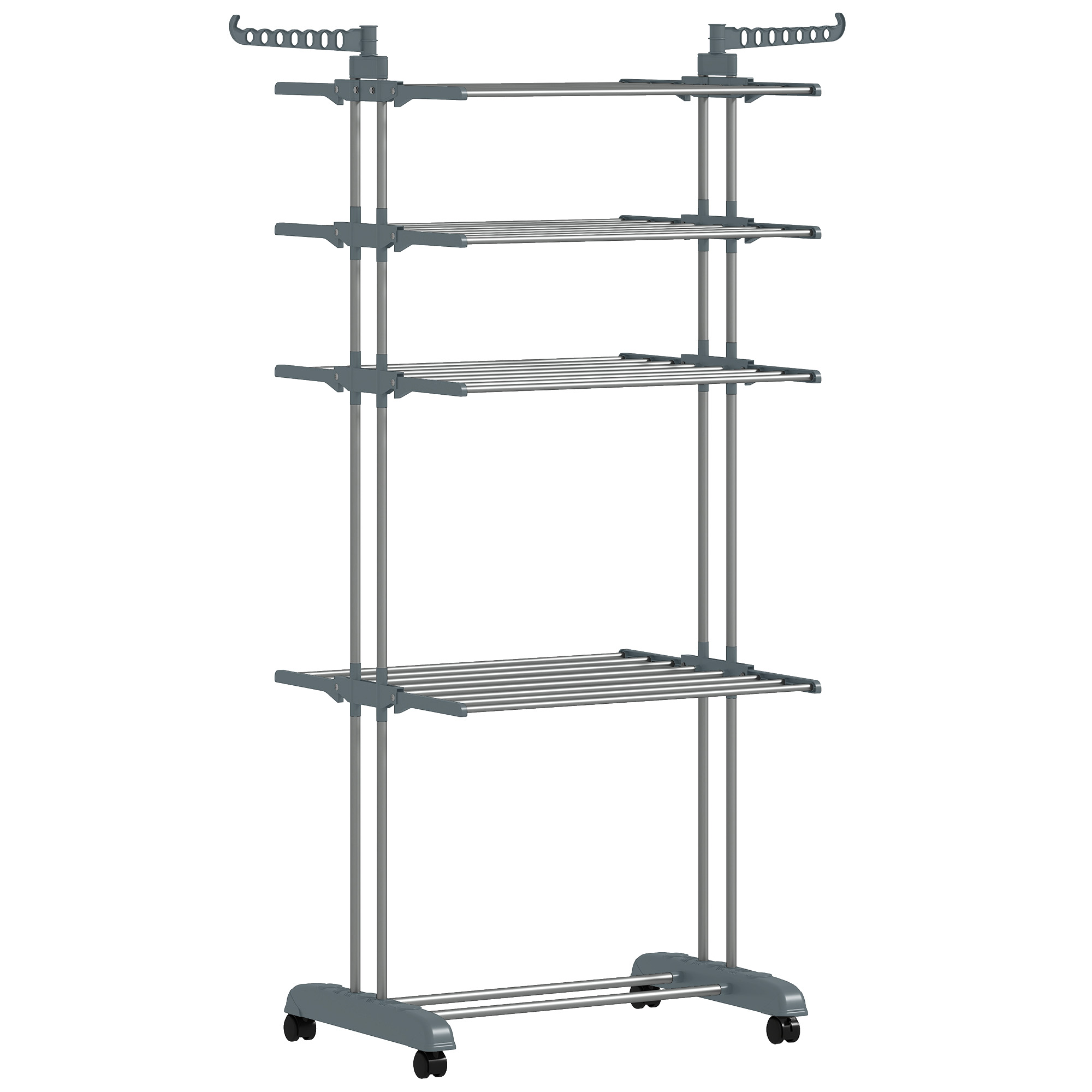 HOMCOM Wäscheständer Turm Standtrockner mit 5 Ebenen, klappbare Seitenflügel, Rollen, Turmwäscheständer für Innen und Außen, 73 x 64 x 172 cm, Grau Aosom