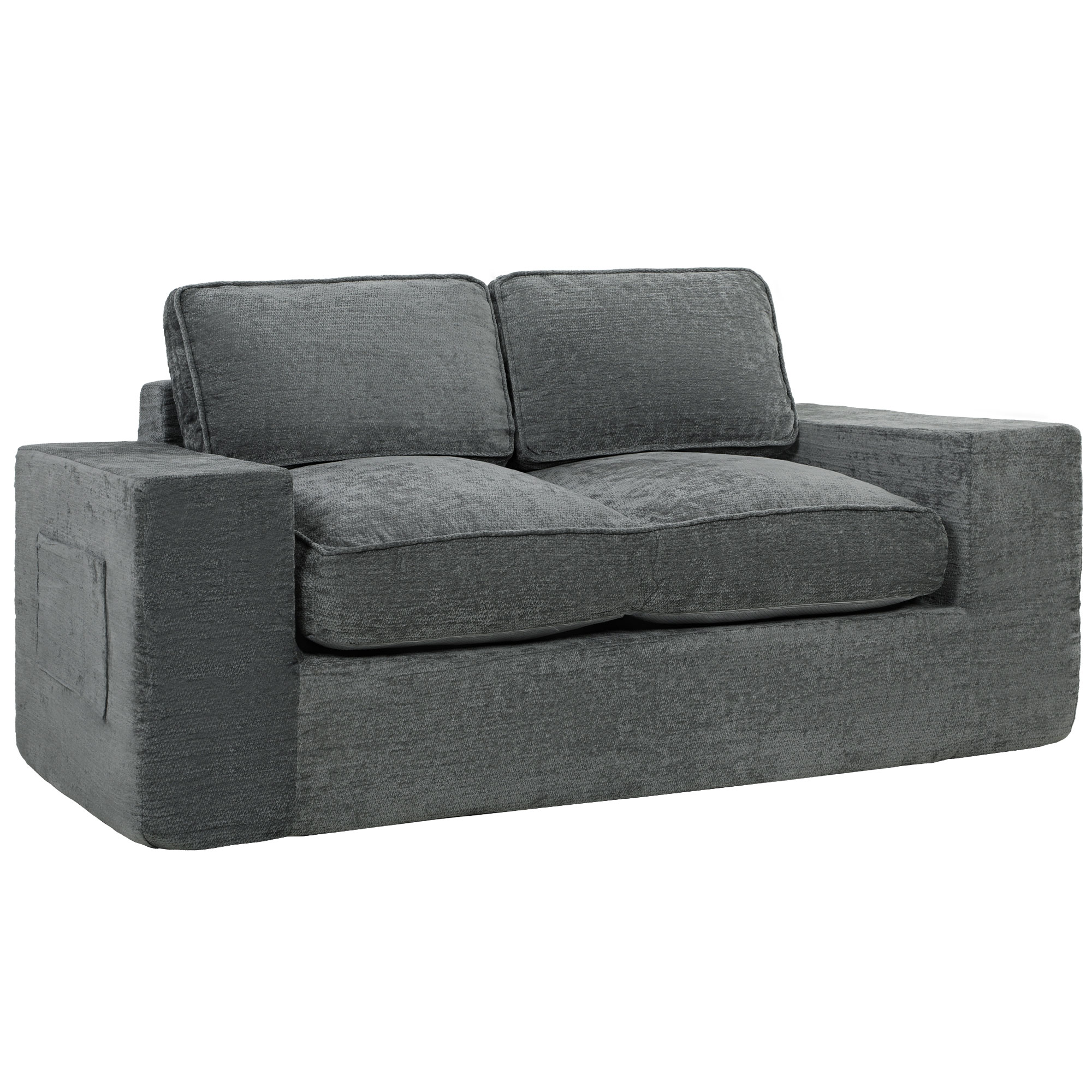 HOMCOM 2-Sitzer Sofa mit Chenillebezug, Wohnzimmer-Sofa 156 cm, breite gepolsterte Sitzfläche und Armlehnen, 2 Kissen, Seitentaschen, komprimiert verpackt, ohne Montage, für Wohnzimmer/Schlafzimmer, Grau   Aosom