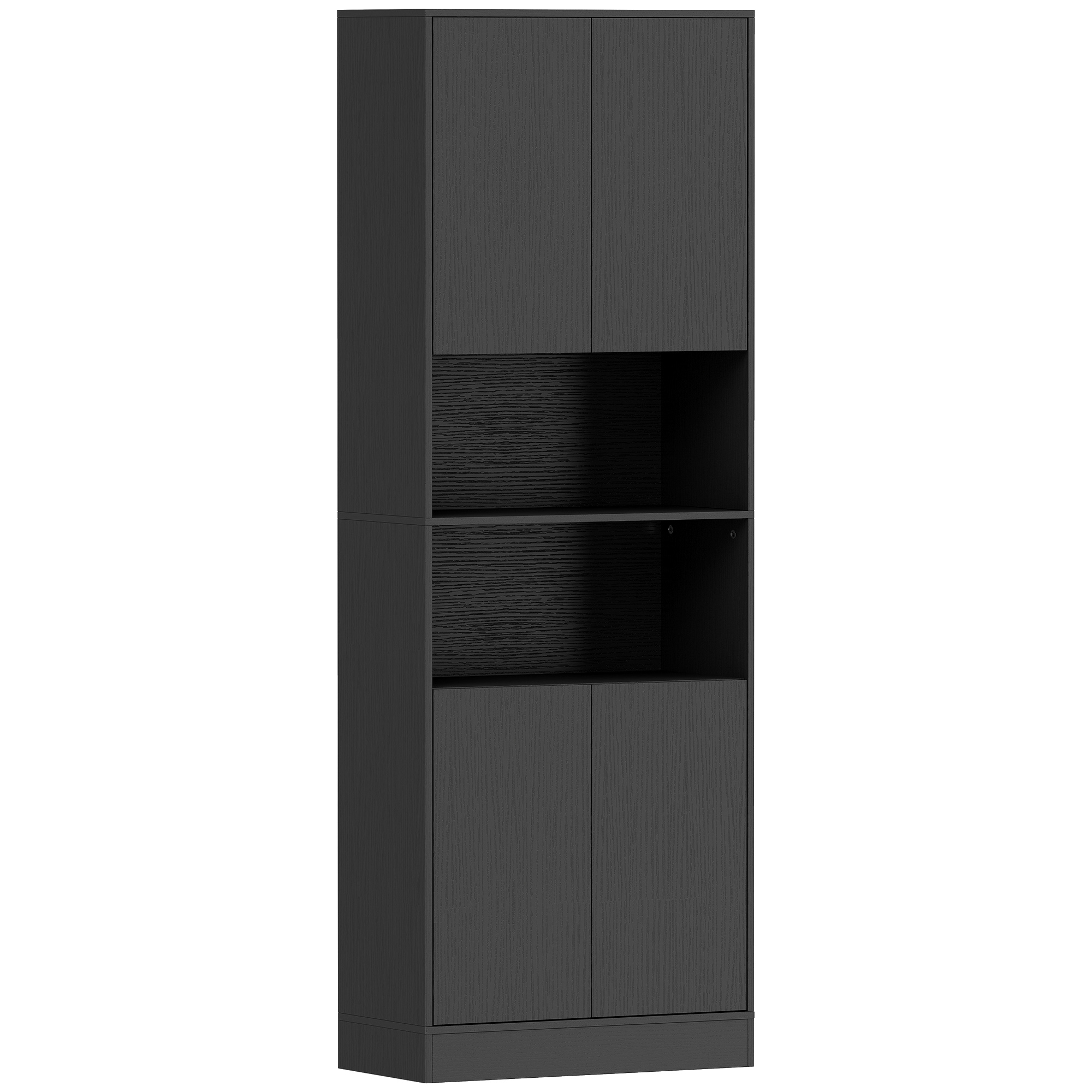 HOMCOM Hoher Küchenschrank 170cm, Vorratsschrank mit Soft-Close-Türen, 2 offene Regale, Verstellbare Einlegeböden, Küchenschrank für Esszimmer und Wohnzimmer, 60x30x170 cm, Schwarze Holzoptik Aosom