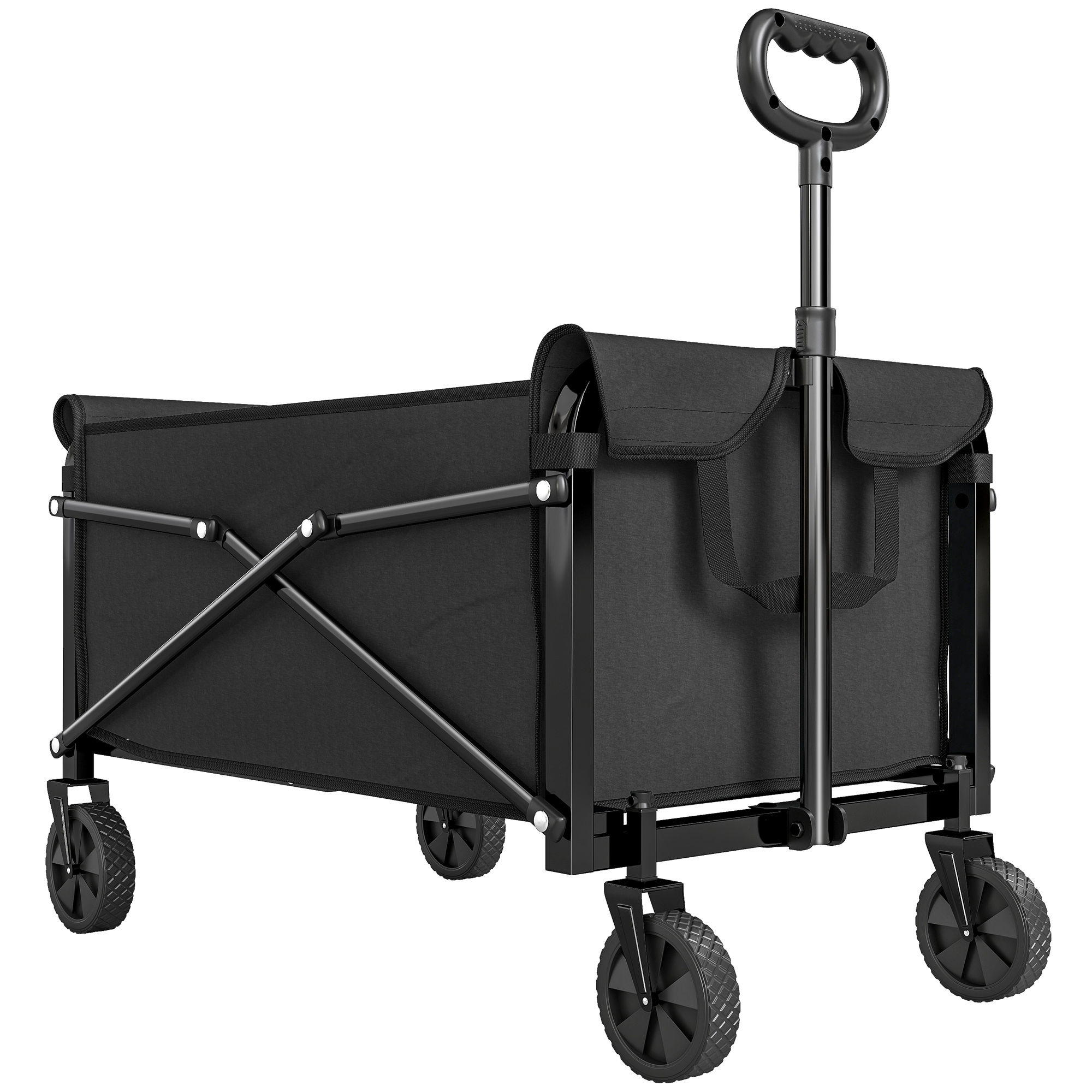 Outsunny Bollerwagen 81L kompakter faltbarer Handwagen mit Verstellbarem Griff, Bremse, Transportwagen 50kg Belastbar, Gartenwagen für Garten Einkauf Shopping Aosom