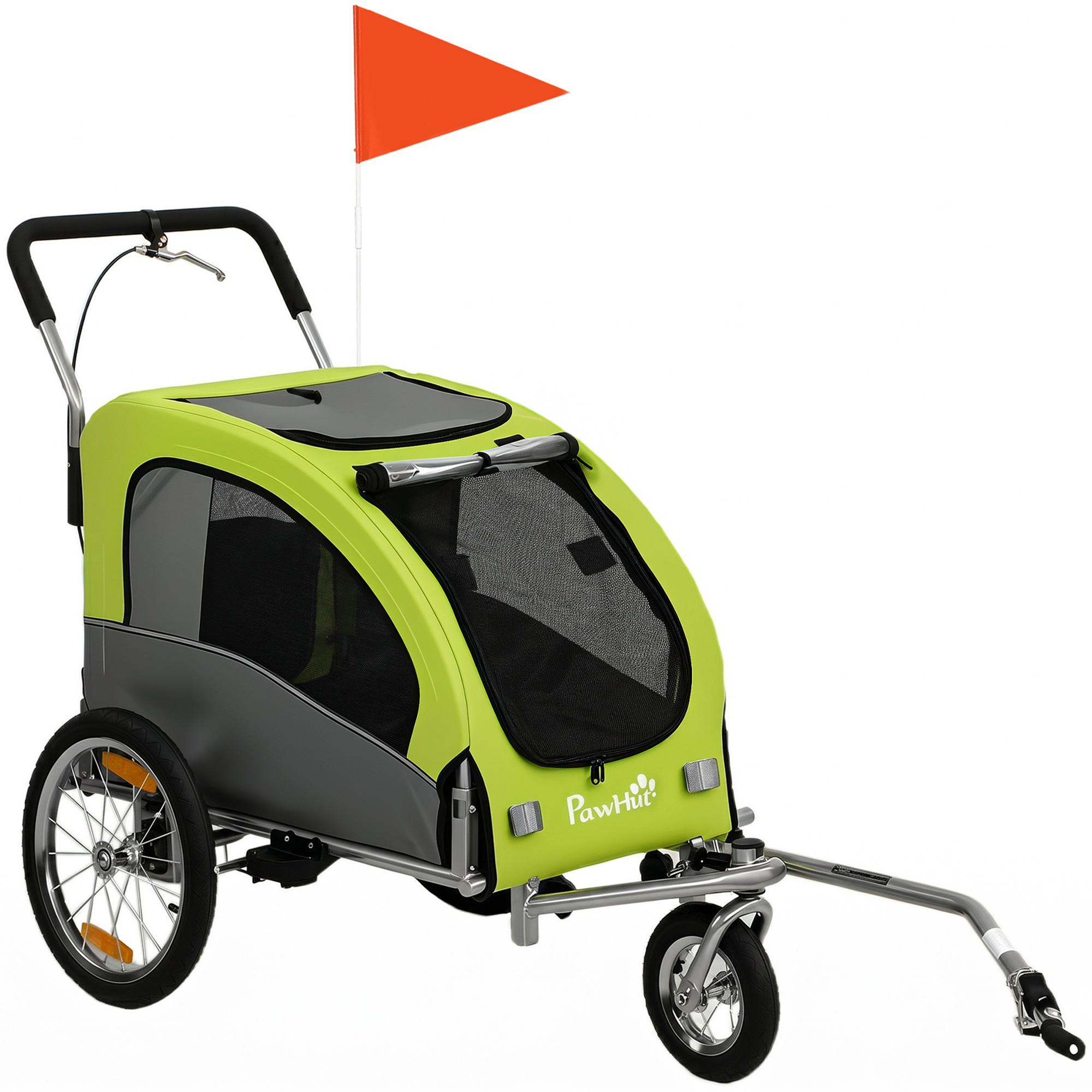 PawHut 2-in-1 Hundeanhänger für Fahrrad Hundebuggy für kleine & mittelgroße Hunde bis 20 kg Faltbarer Fahrradanhänger mit 600D Oxford, Reflektoren, Handbremse, Universelle Kupplung, Grün Aosom