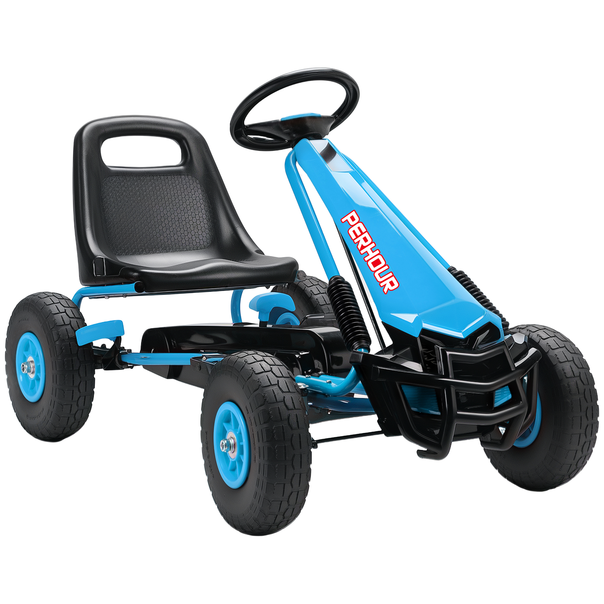 AIYAPLAY Gokart, Tretauto mit Handbremse, verstellbarem Sitz, Vor- und Rückwärtsgang, Pedalantrieb, Kinderfahrzeug mit EVA Reifen, manueller Kupplung, Tretfahrzeug für Kinder 3-8 Jahren, Blau Aosom