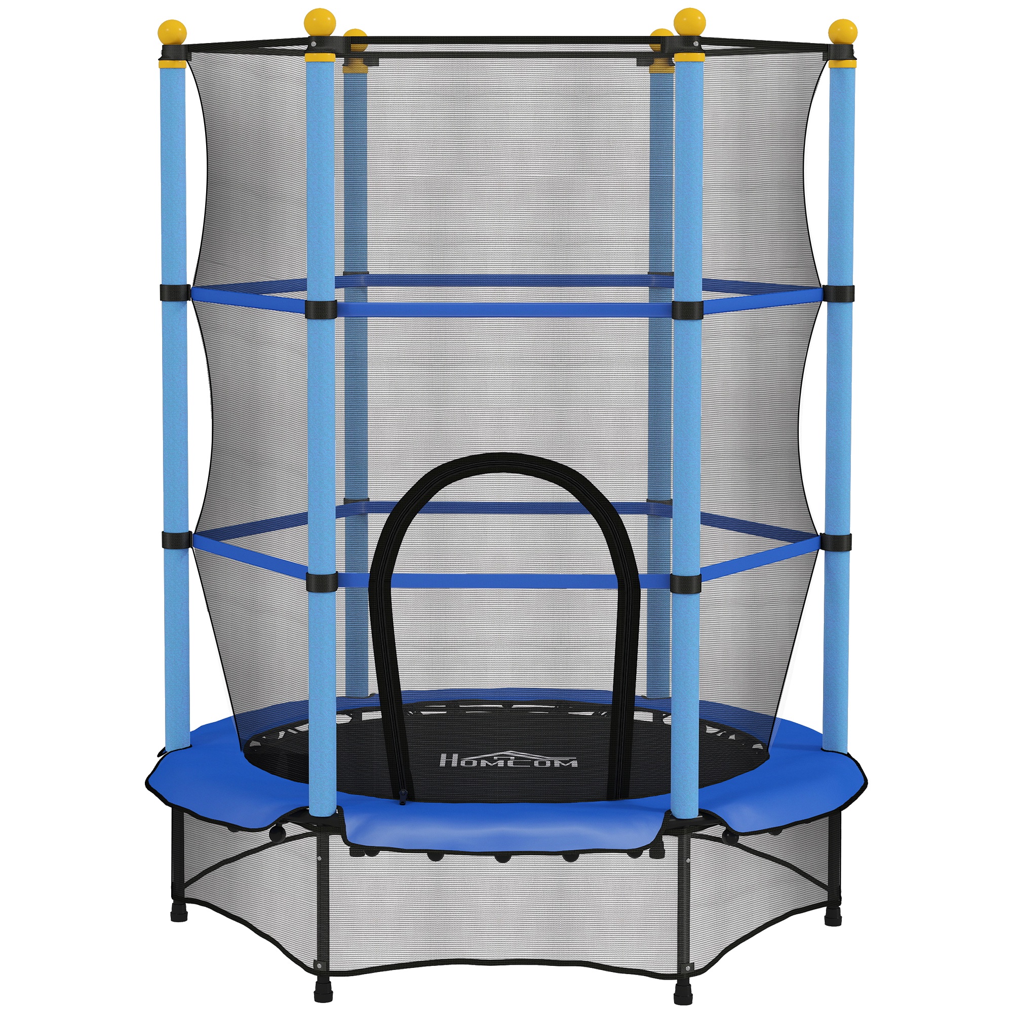 HOMCOM Kindertrampolin Ø140 cm, Trampolin mit Sicherheitsnetz, Randabdeckung, Gartentrampolin für Kinder 3-10 Jahre, bis 50 kg belastbar, Blau Aosom