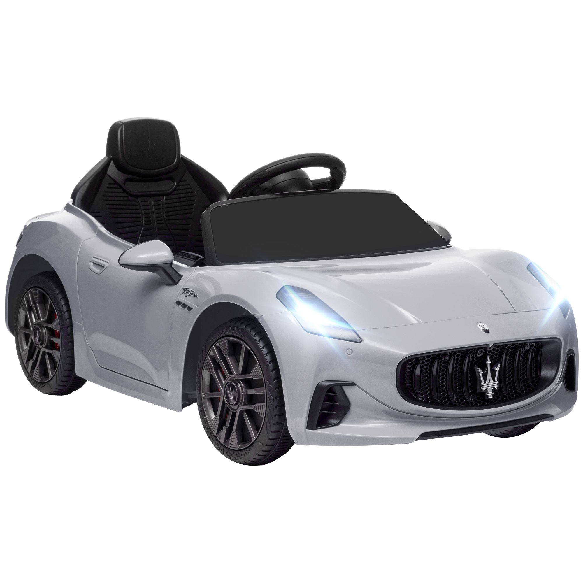 AIYAPLAY Kinder Elektroauto 12V Kinderauto mit 2,4 GHz Fernbedienung, 2 Motor, Kinderfahrzeug mit Hupe, LED, Musik, Sanftstart, Elektrofahrzeug mit Hilfsrad, für 3-5 Jahre Kinder, Grau Aosom