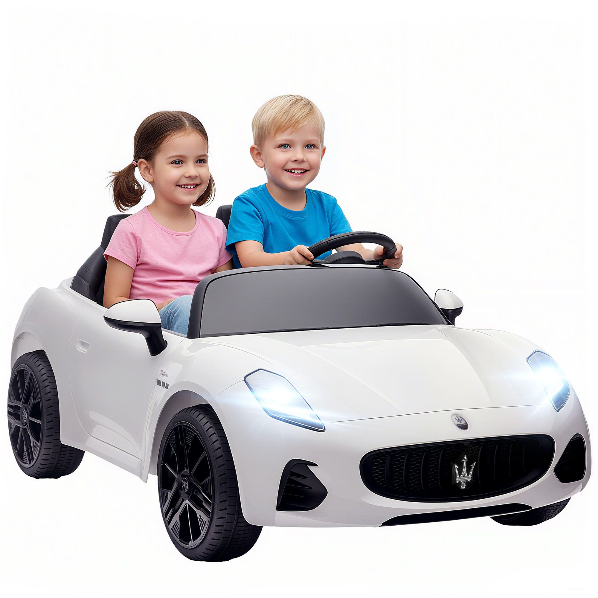 AIYAPLAY Kinder Elektroauto 12V 2-Sitzer Kinderauto mit 2,4 GHz Fernbedienung, 2 Motor, Elektrofahrzeug mit Federung, Musik, MP3-Player, USB, Hupe, LED-Leuchten, für 3-8 Jahre, 3-8 km/h, Weiß   Aosom