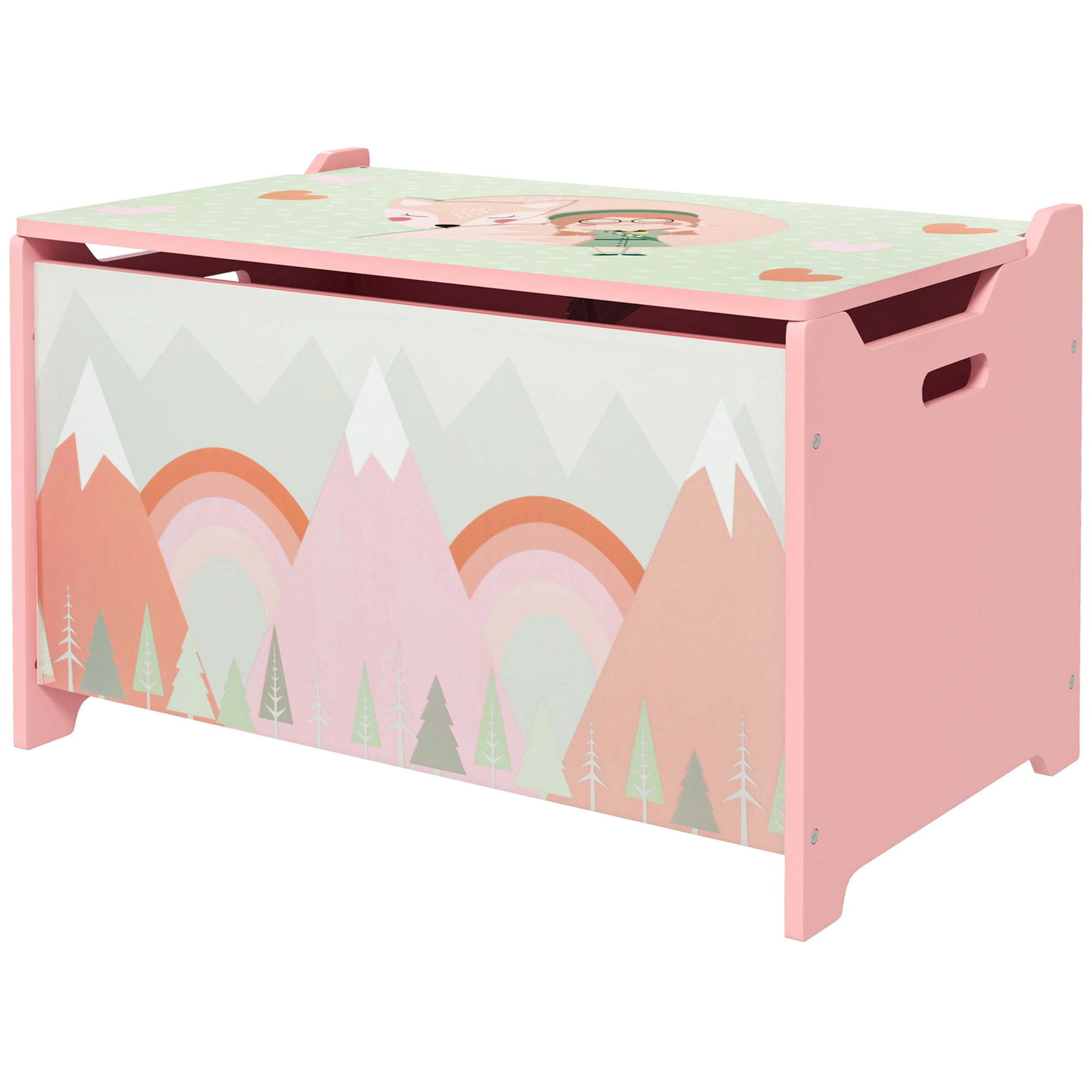 ZONEKIZ Spielzeugkiste, Aufbewahrungsbox mit aufklappbarem Deckel, Sicherheitsscharnier Spielzeugtruhe mit niedlichem Tierdesign, Griff, Spielzeug Aufbewahrung für Kinderzimmer, 60x37x39 cm Rosa Aosom