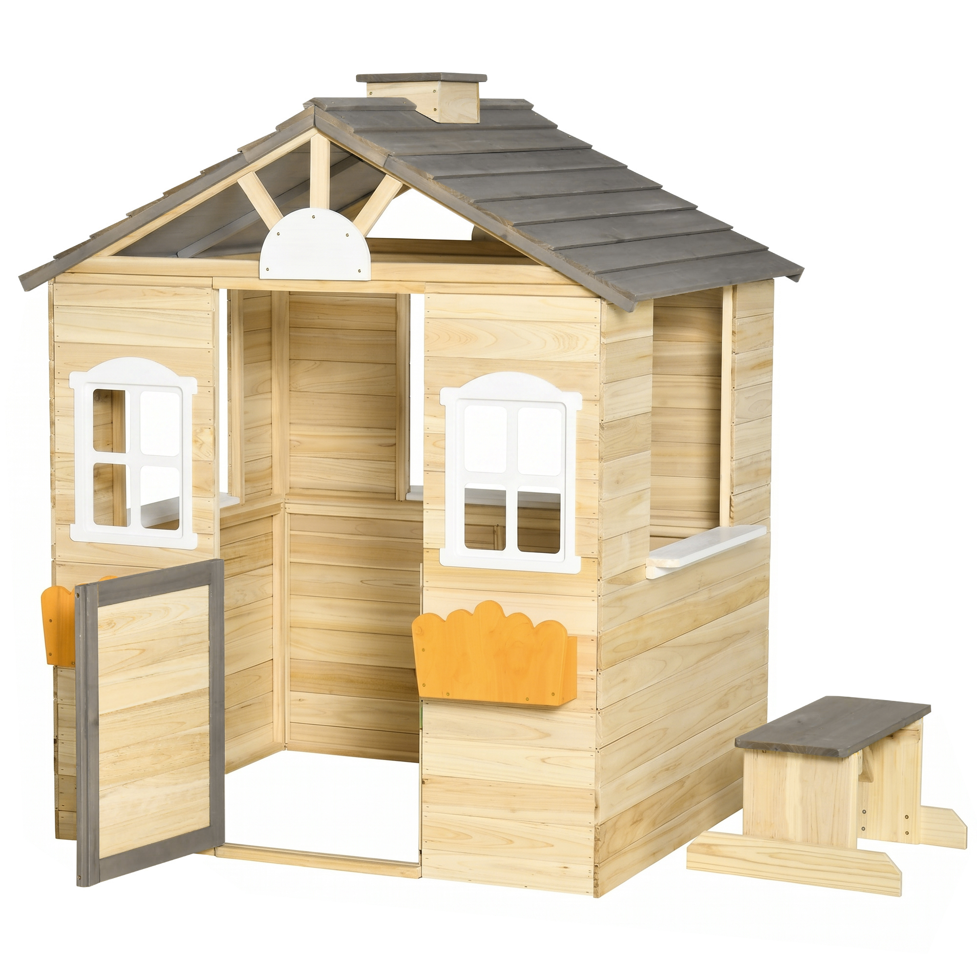 Outsunny Spielhaus für Kinder aus Holz, Gartenspielhaus mit Fenster und Briefkasten, Blumentopfrack, ideal für 3-7 Jahre   Aosom.de